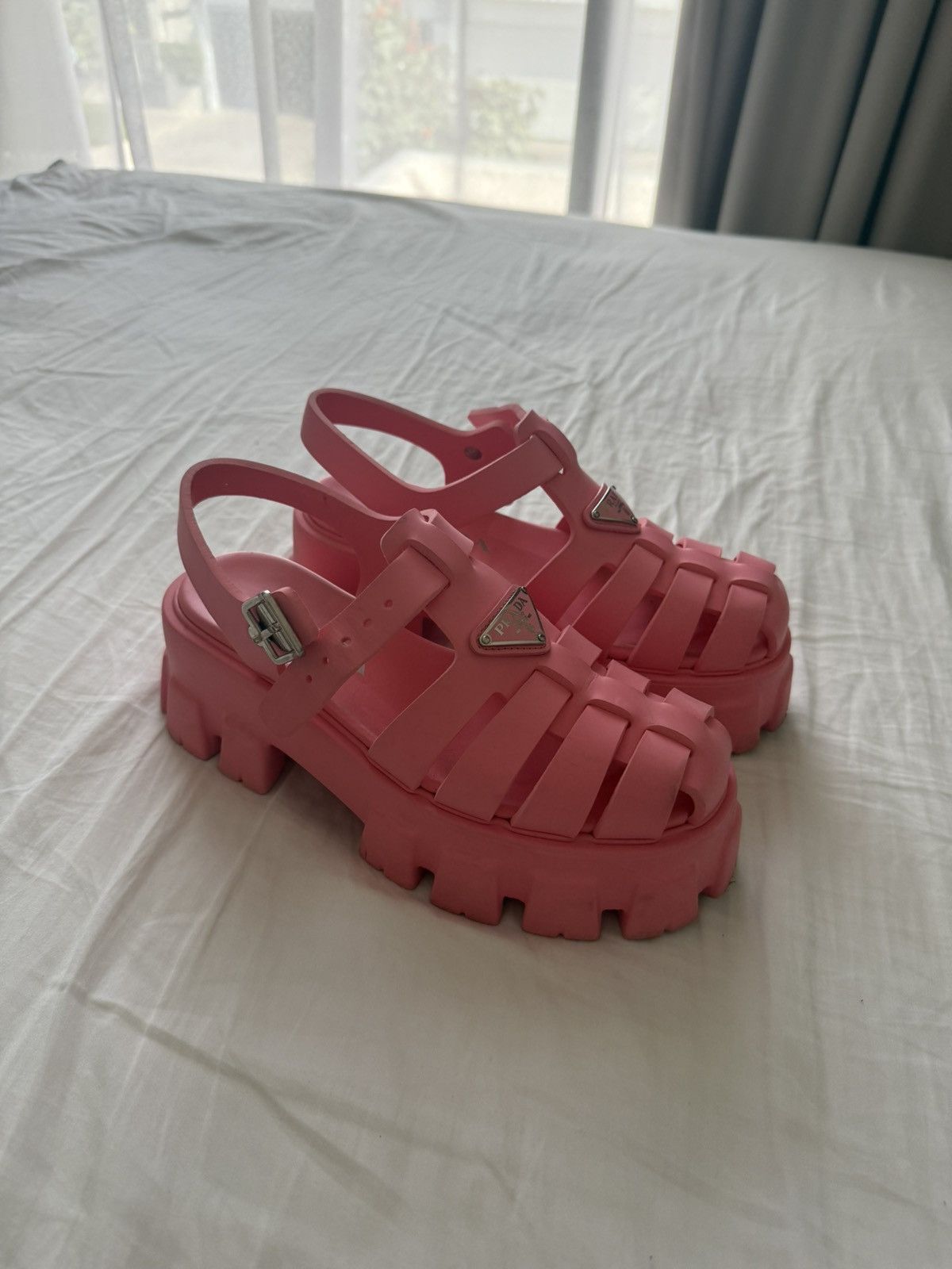 Prada Prada Monolith Rubber Sandals Pink Triangle Size US 6.5 / IT 36.5 - 1 Thumbnail