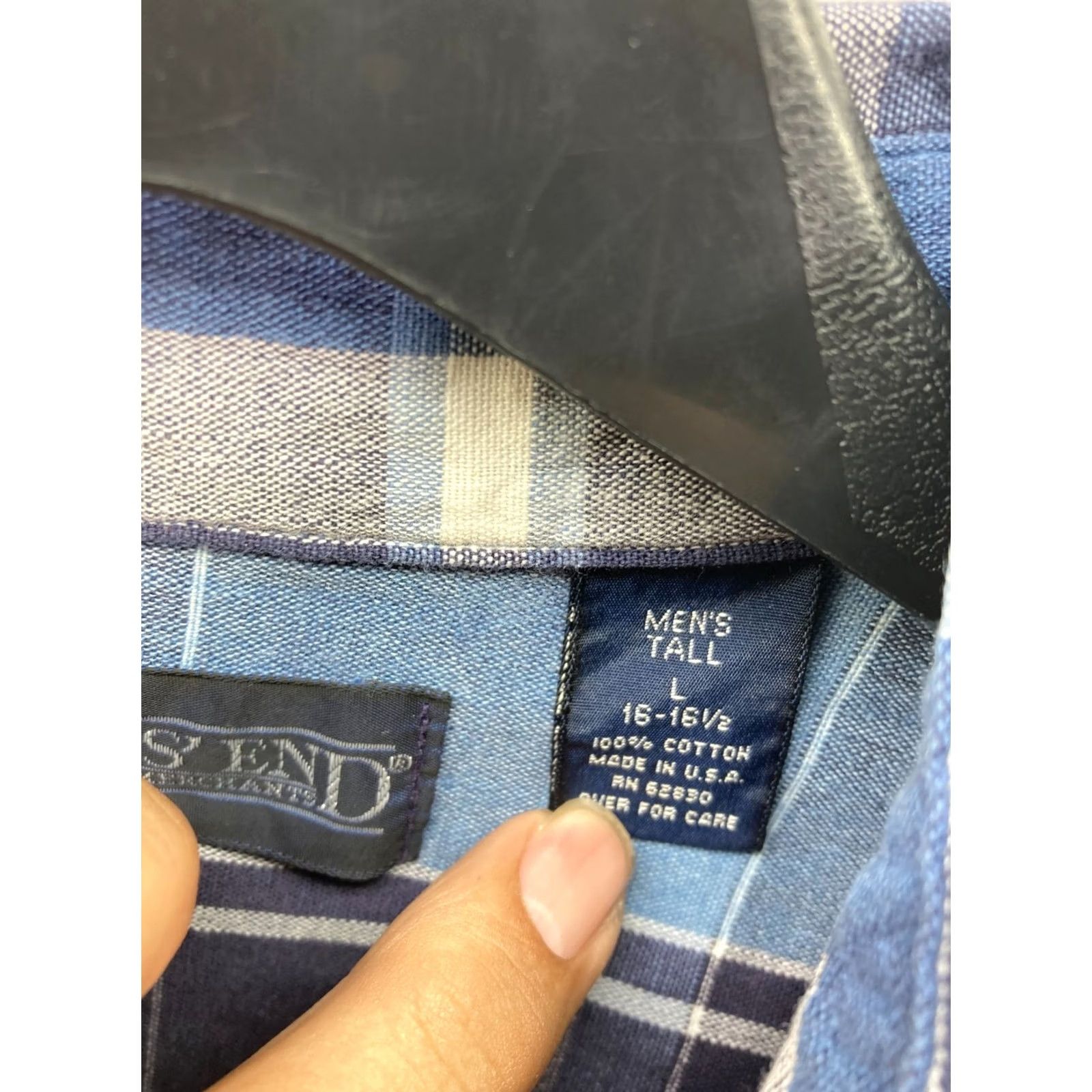 Lands' End Lands' End Button Down Shirt Mens L Blue Plaid Long Sleeve Button-Up Casual Travel 90s Outdoor Mens Regular Big & Tall Size US L / EU 52-54 / 3 - 7 Thumbnail
