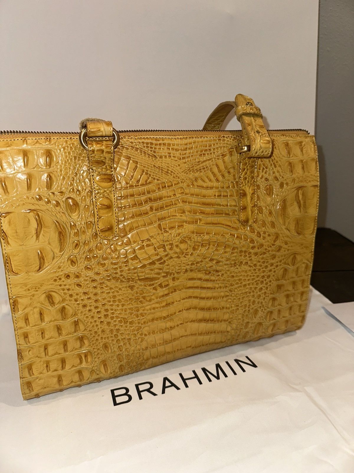 BRAHMIN Brahmin Anywhere Tote – Mustard Leather Tote NWT $325 MSRP Size ONE SIZE - 4 Thumbnail