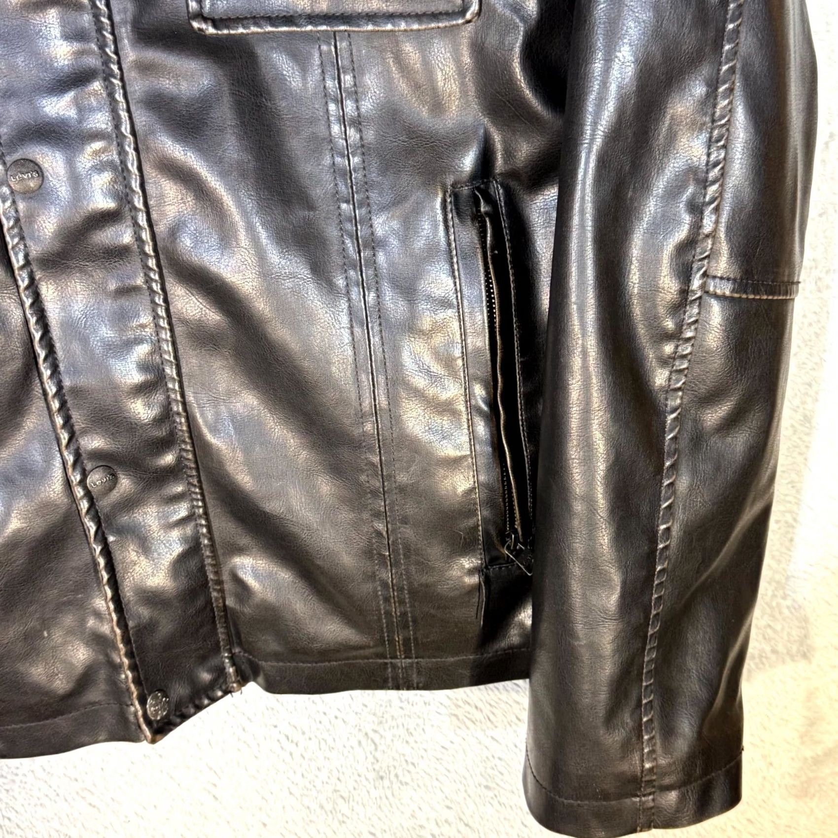 Levi's Levi's Bomber Jacket Mens Large Brown Faux Leather Fleece Lined Coat Size US L / EU 52-54 / 3 - 5 Thumbnail