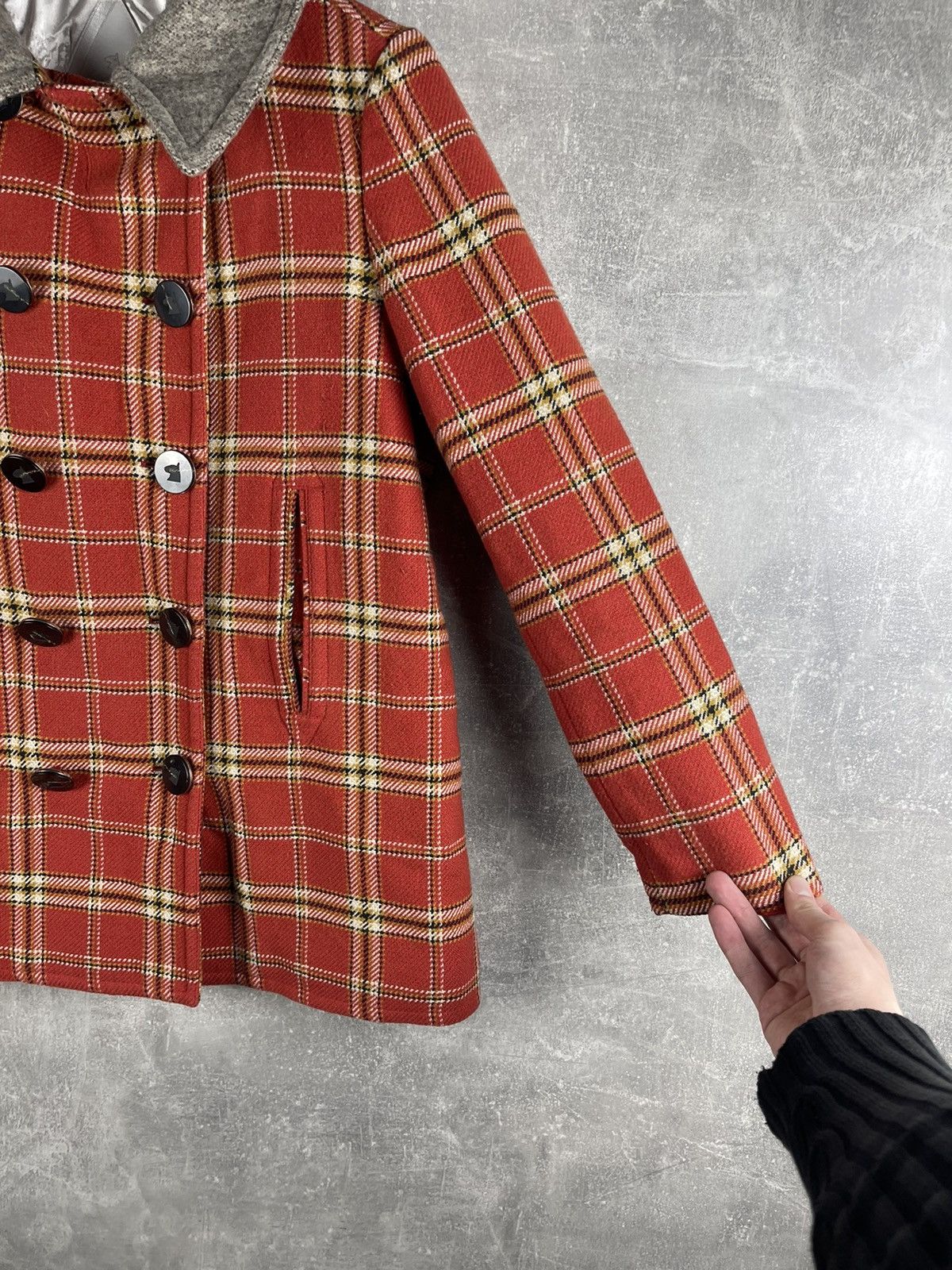 Montecore Montecore Plaid Wool Coat Red Checkered Breasted Overcoat Size M / US 6-8 / IT 42-44 - 7 Thumbnail