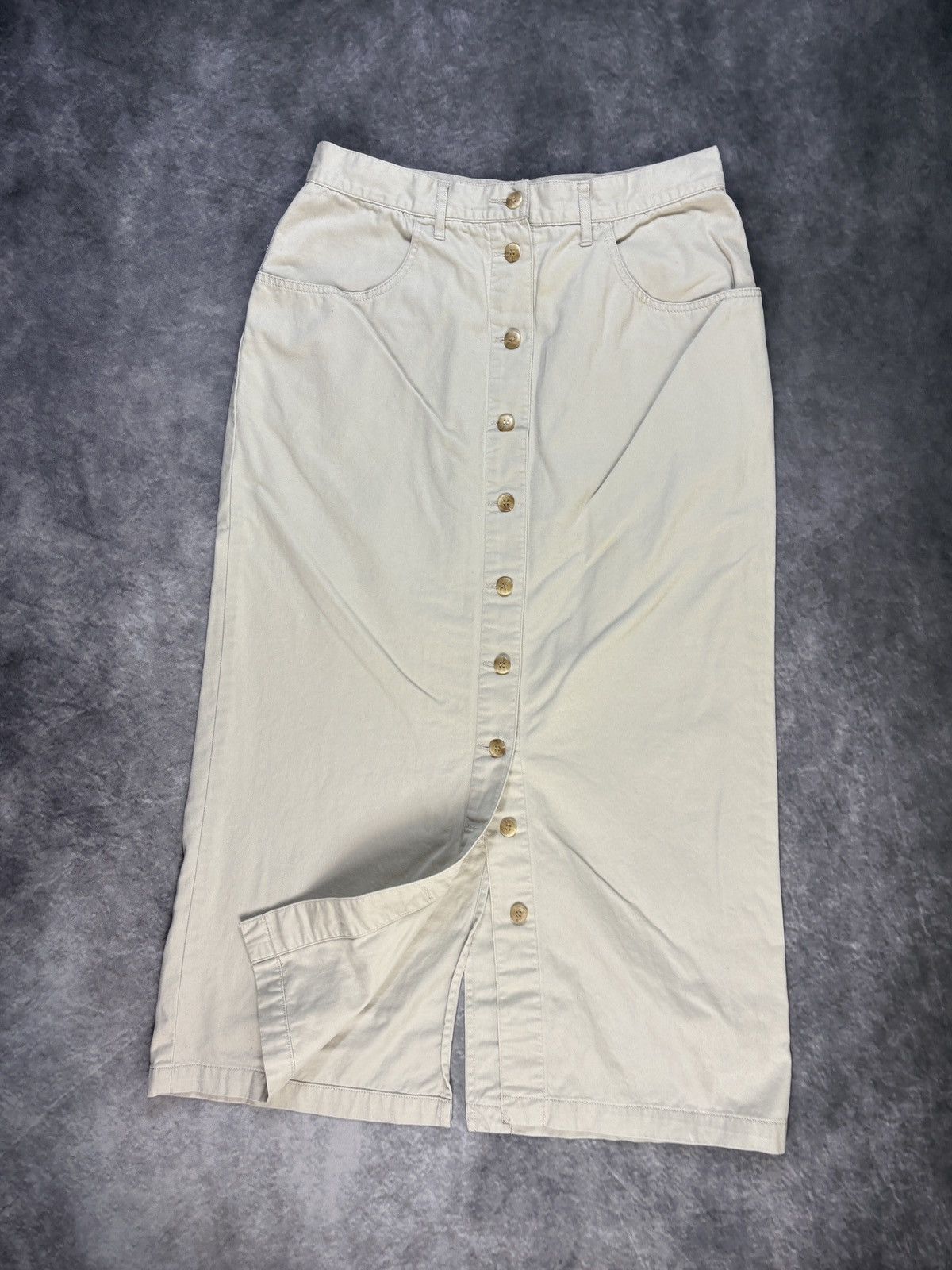 Eddie Bauer × Vintage 1990s Vintage Maxi Skirt Eddie Bauer Front Button Long Vent Size 32" / US 10 / IT 46 - 2 Thumbnail