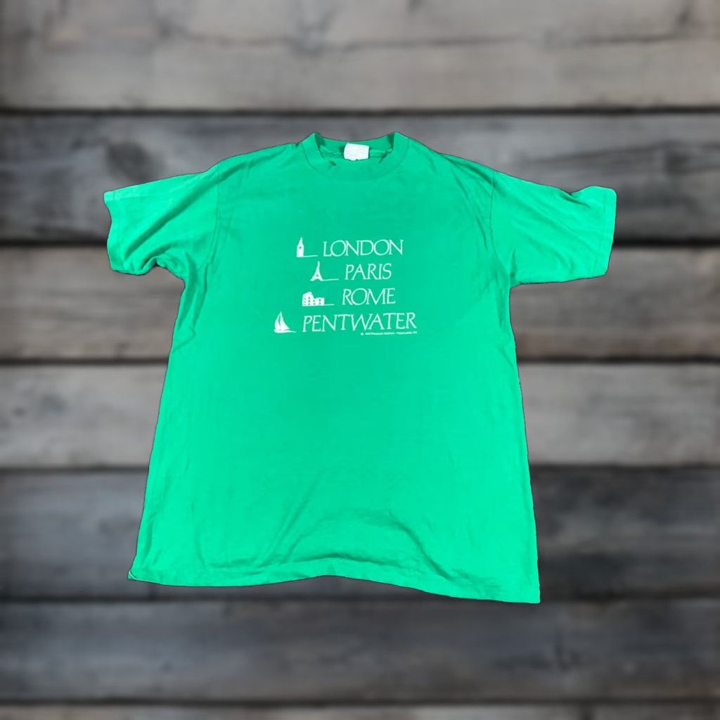 Hanes VTG 80s London Paris Rome T-Shirt Adult Large XL Green Single Stitch Hanes 1986 1980-1989 Graphic Tee Size US L / EU 52-54 / 3 - 1 Thumbnail