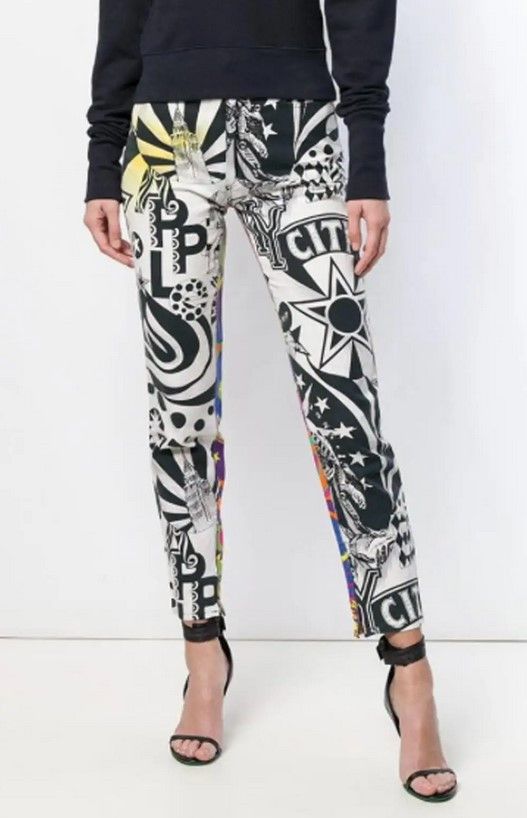 Versace Jeans Couture Versace 1980s New York Manhattan Liberty PopArt Pants Size 24" / US 00 / IT 34 - 9 Thumbnail