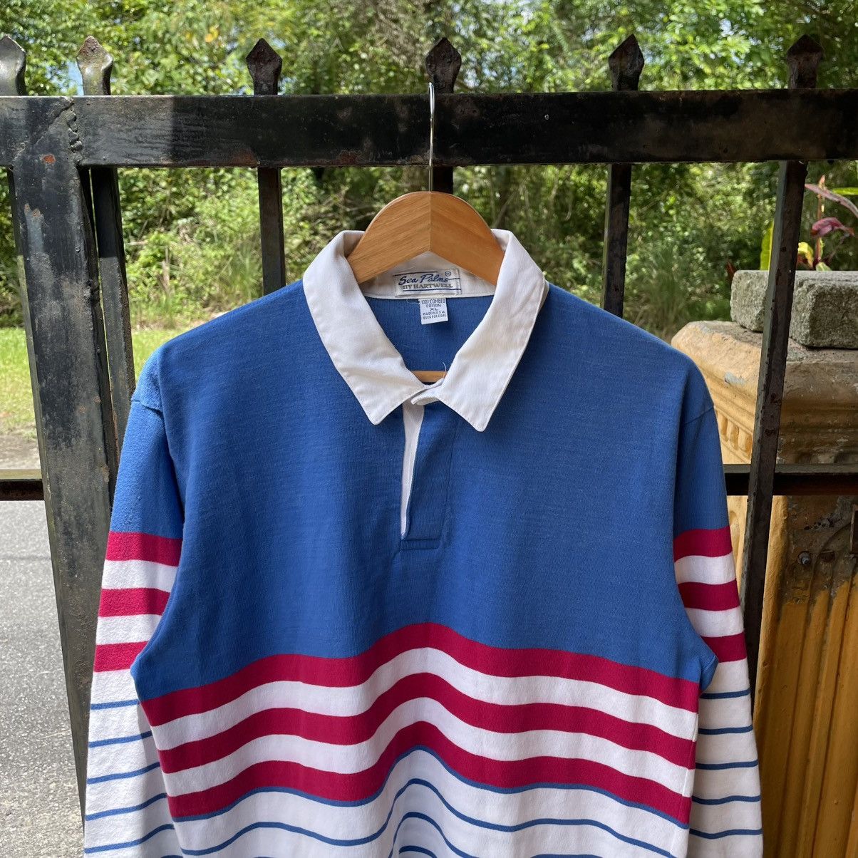 Vintage 🔥Vintage 90s Sea Palms By Hartwell Stripes Polo Rugby Shirts Size US L / EU 52-54 / 3 - 4 Thumbnail