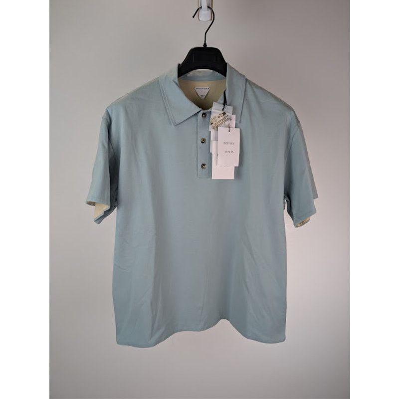 Bottega Veneta o1rshd1 Double Layer Light Cotton Polo Shirt in Stone Blue Size US S / EU 44-46 / 1 - 1 Thumbnail
