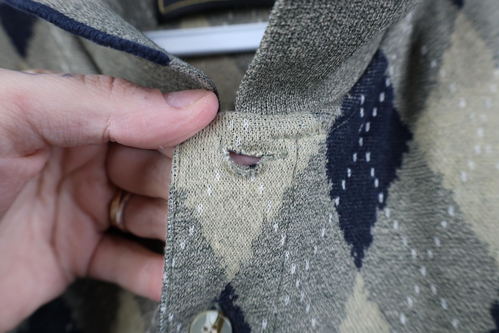 Vintage Vintage 90s Streetwear Argyle Diamond Knit Long Sleeve Polo Size US L / EU 52-54 / 3 - 6 Thumbnail