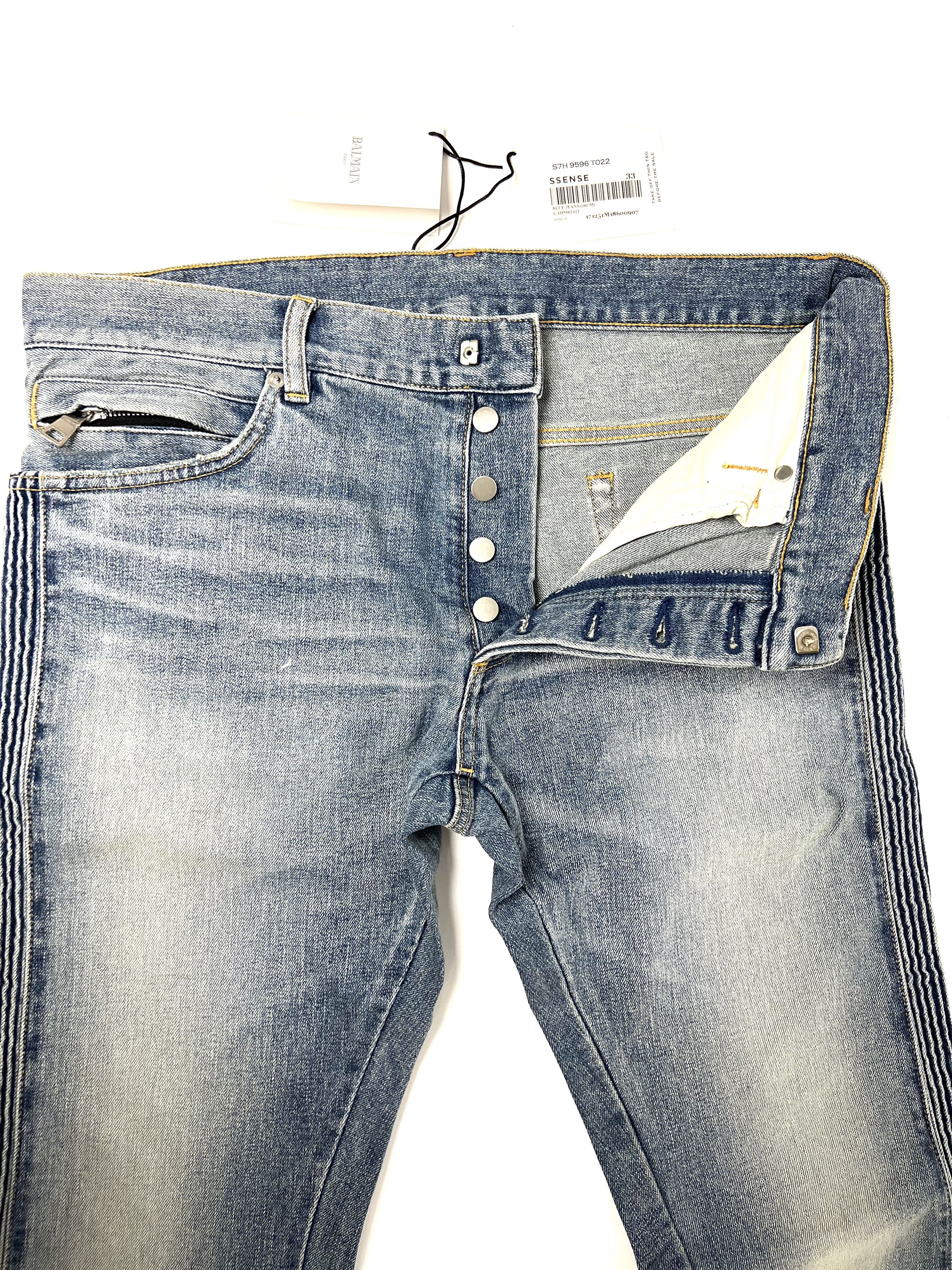 Balmain NEW, BALMAIN PARIS BLUE RIBBED DENIM JEANS SS17 Size US 33 - 7 Thumbnail