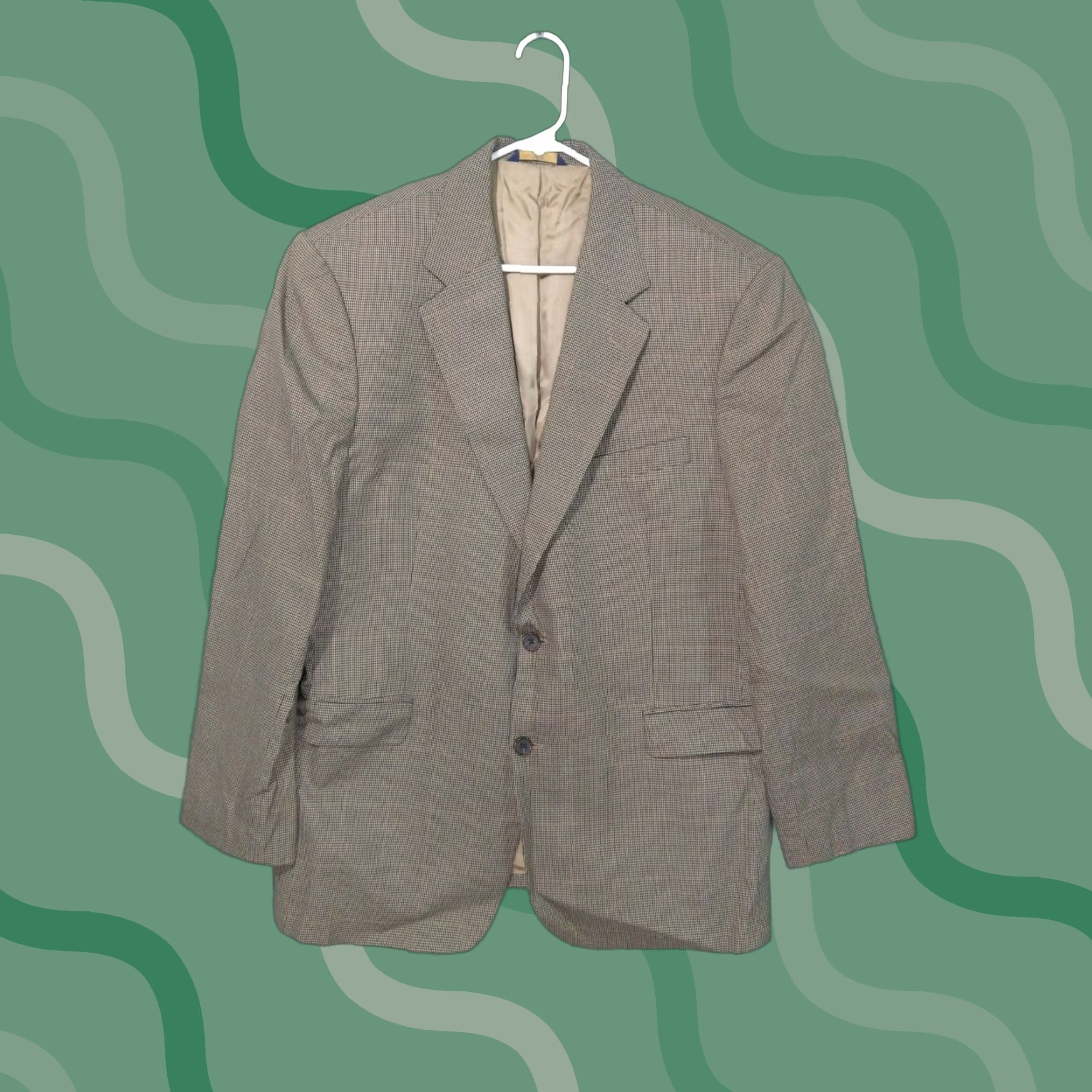 Brooks Brothers Brooks Brothers Blazer Mens 44R Brown Houndstooth Plaid 2 Button Wool Tweed Notch Lapel Single-Breasted Size 44R - 1 Thumbnail