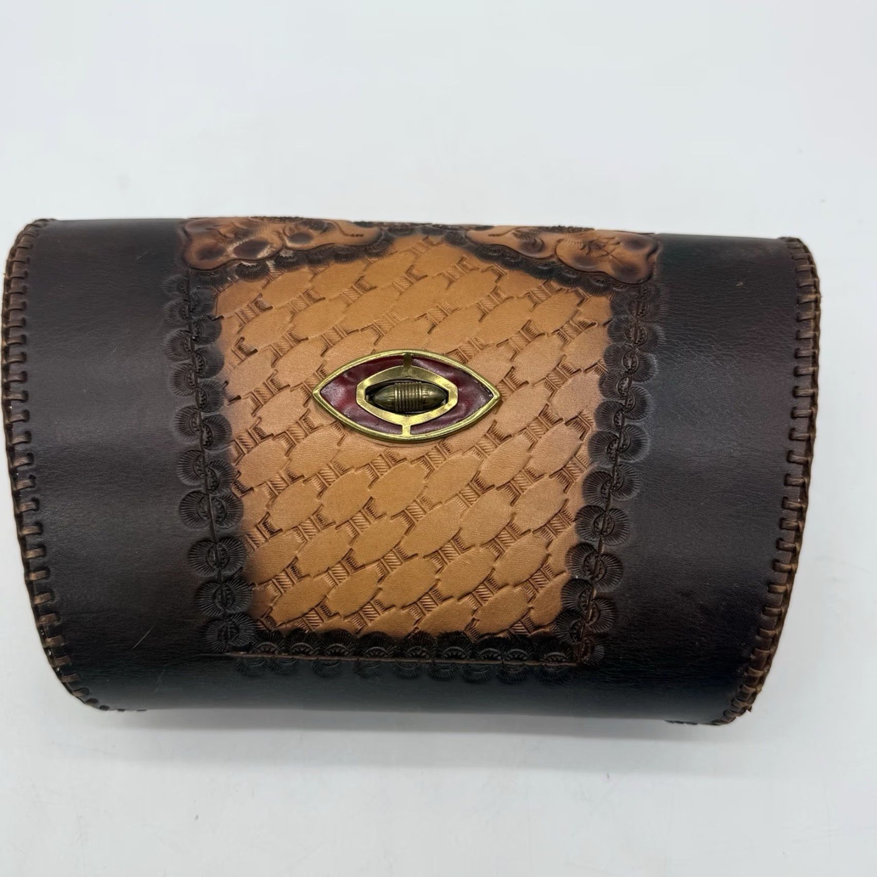Vintage VINTAGE Clifton's Hand Tooled Leather Purse Handbag Western Floral Medium Brown Clifton Leather Shoulder Bag Women 80s 90s Western Mens Womens Size ONE SIZE - 6 Thumbnail
