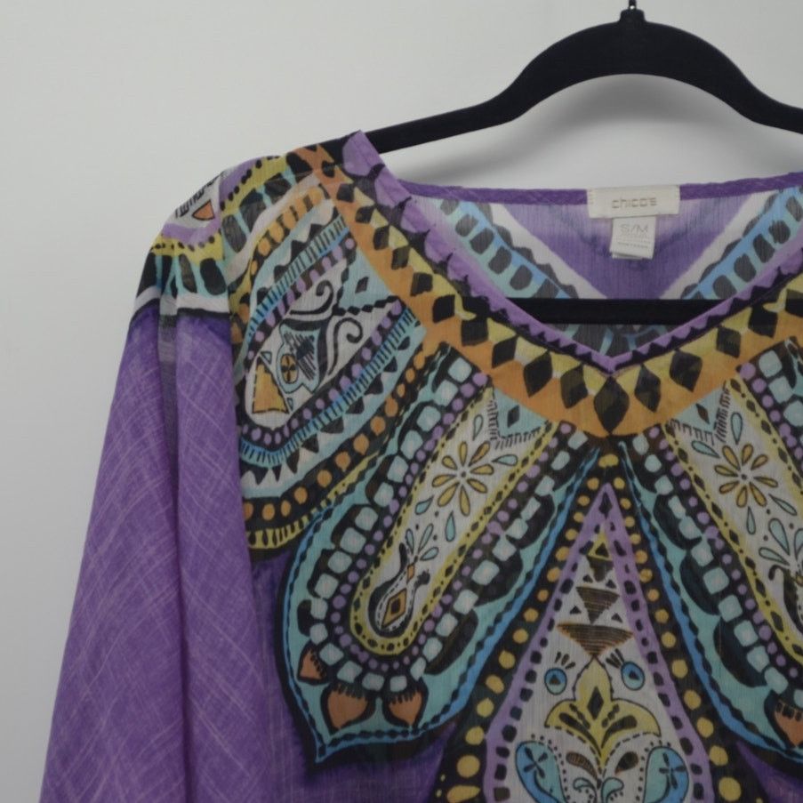 Chicos Chico's Small Medium Purple Sheer Blouse Boho Up Top Size S / US 4 / IT 40 - 5 Thumbnail