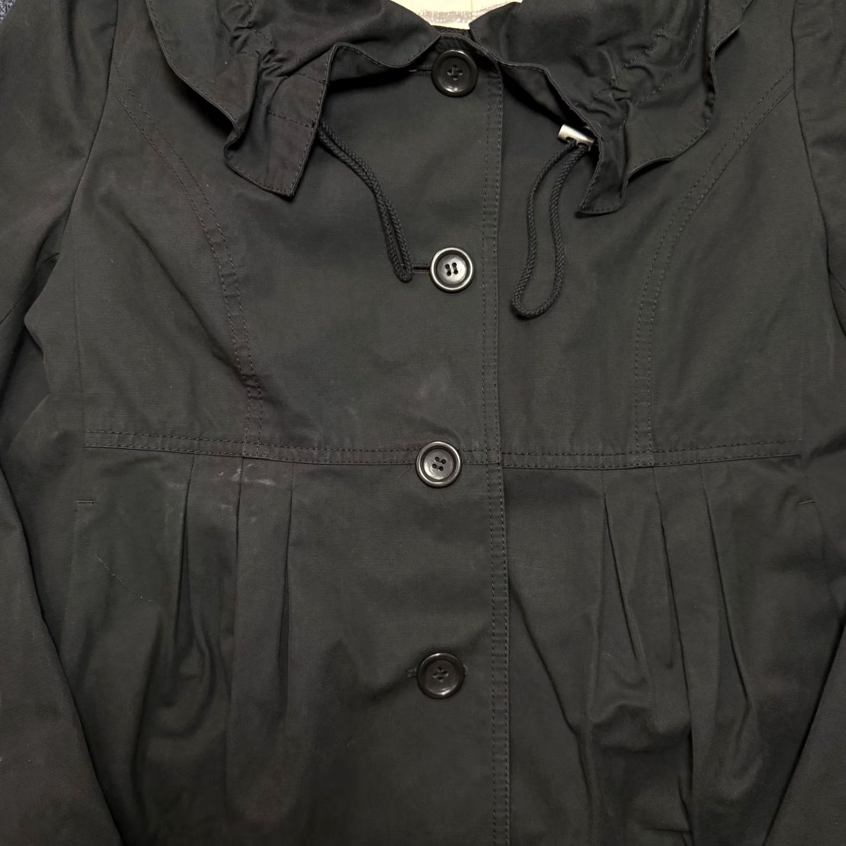 Ann Taylor VINTAGE? No. The title should be: Ann Taylor Loft Jacket Womens Medium Black Cotton Ruffle Collar Button Front Size M / US 6-8 / IT 42-44 - 2 Thumbnail