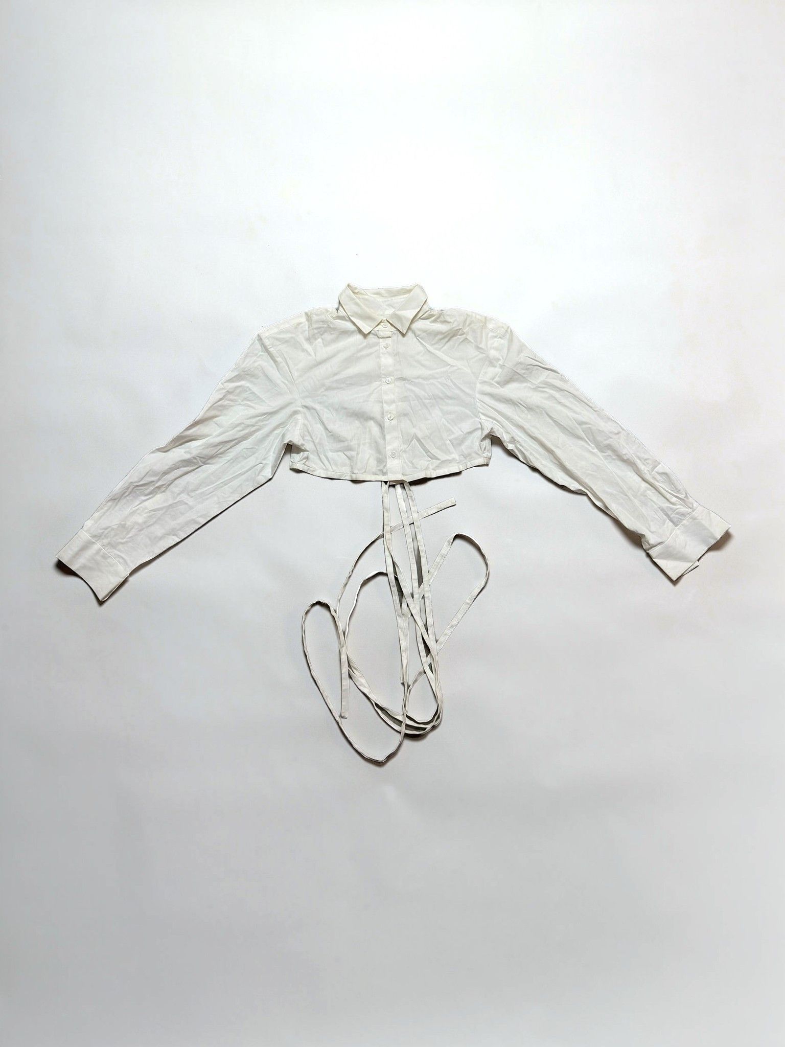 Christopher Esber Christopher Esber White Cropped Tie Blouse (Size 10) Size S / US 4 / IT 40 - 1 Thumbnail