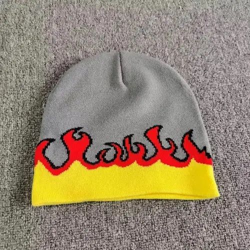 Other Cartoon Flames No Cuff Beanie Hat Grey Color Size ONE SIZE - 2 Thumbnail
