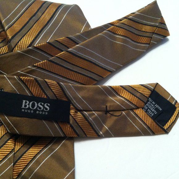 Hugo Boss HUGO BOSS MEN'S BROWN 100%SILK TIE WIDTH: 3 1/2" Size ONE SIZE - 3 Thumbnail
