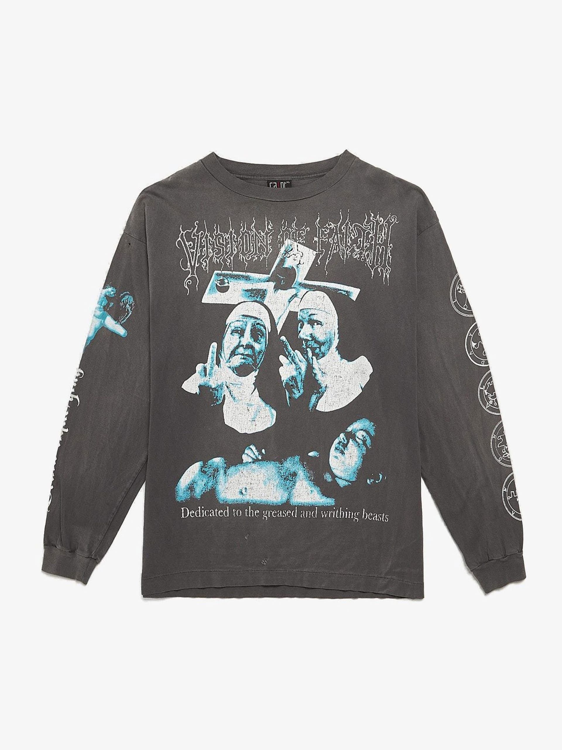Saint Michael Black Washed Shivering Logo Printed Cotton Longsleeve Size US XL / EU 56 / 4 - 1 Thumbnail