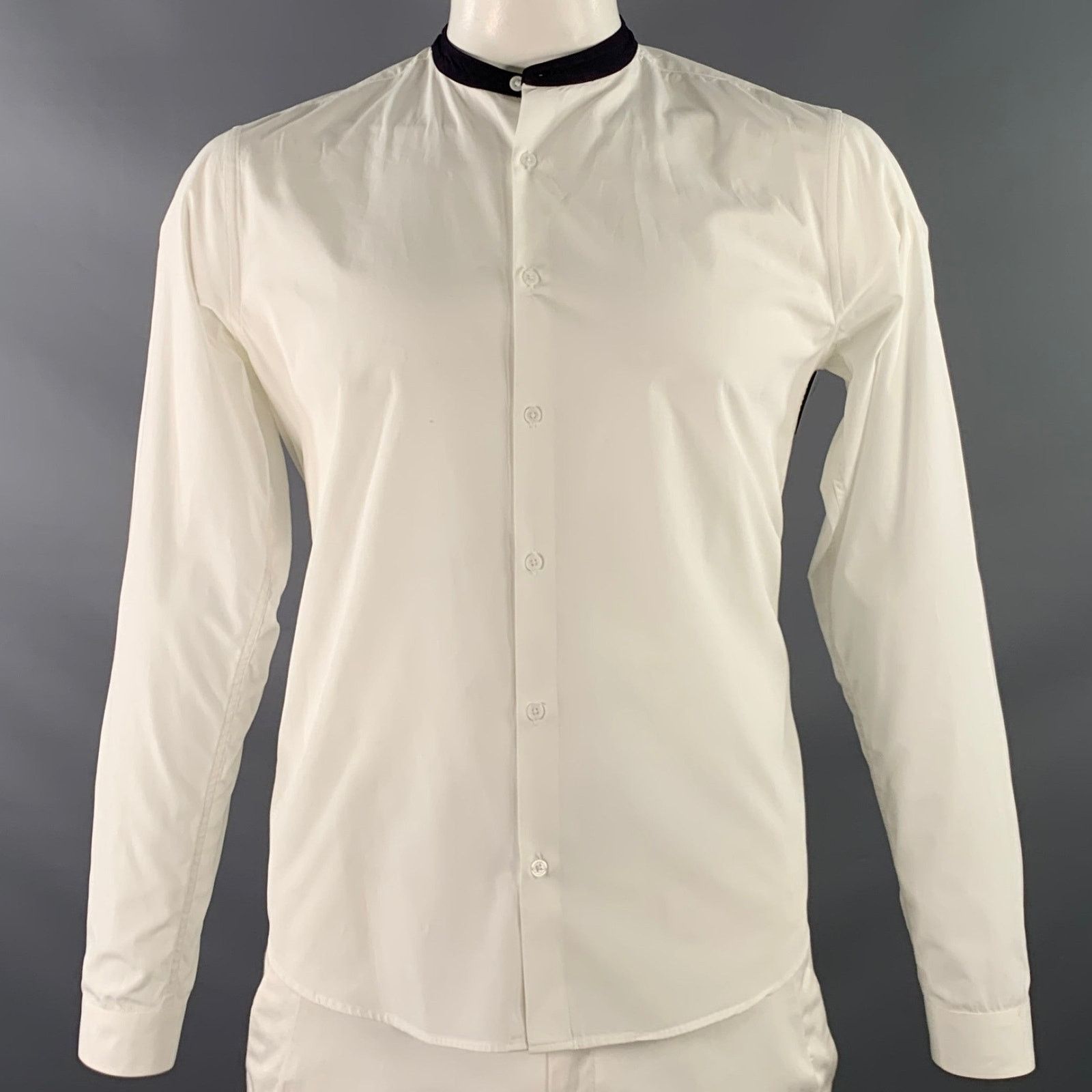 Sandro White Black Cotton Collarless Contrast Trim Long Sleeve Size US L / EU 52-54 / 3 - 1 Thumbnail