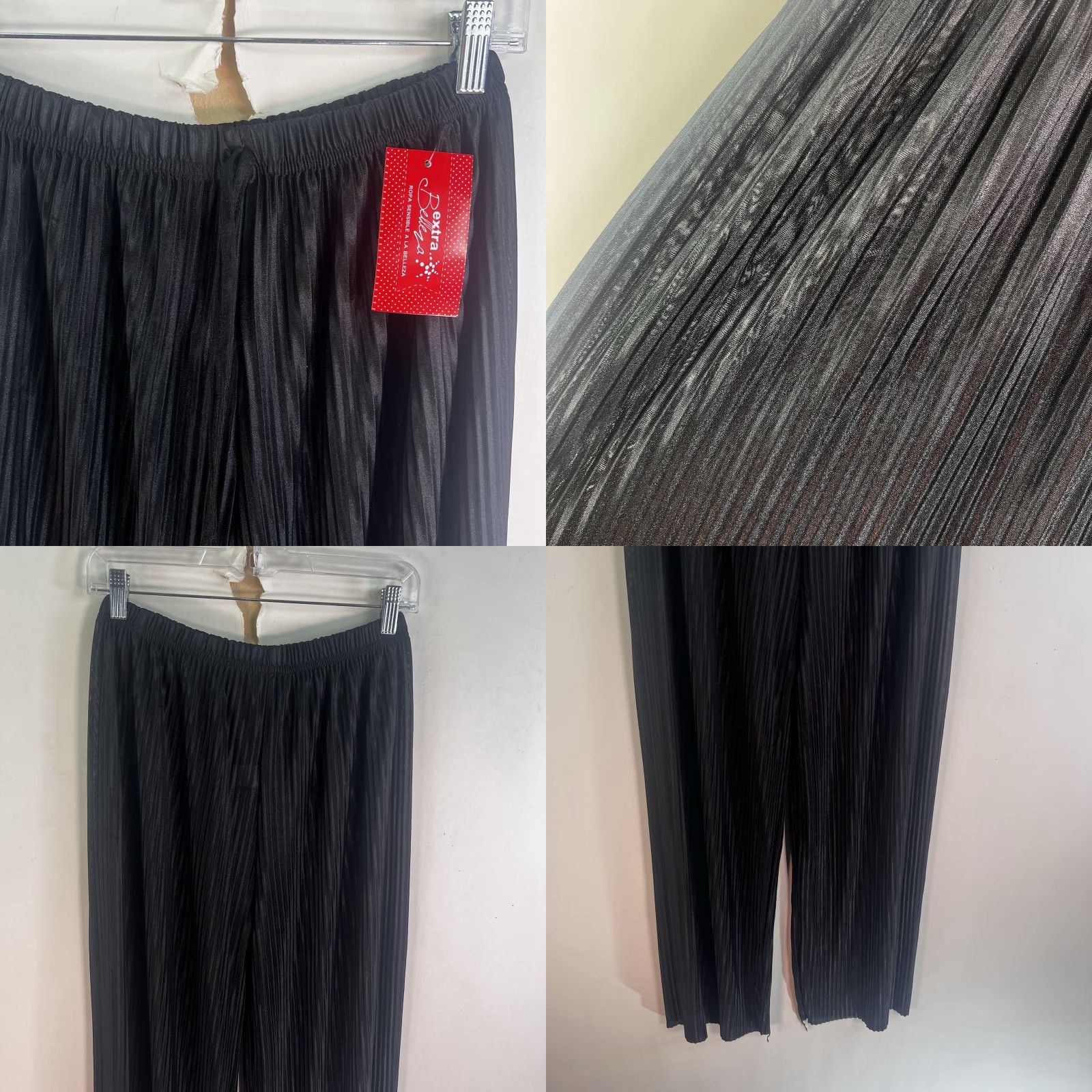 Vintage Extra Belleza Black Stretch Pull-On Cropped Wide-Leg Pants Women's 26x26 Regular Adult Size M/L Geometric 80s Beach Tropical Fall Spring Summer Size 36" / US 14 / IT 50 - 8 Thumbnail