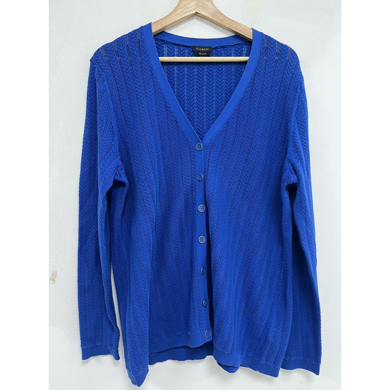 Robert Talbott Talbots 100% Pima Cotton Cardigan XL Royal Blue A001481 Size XL / US 12-14 / IT 48-50 - 1 Thumbnail