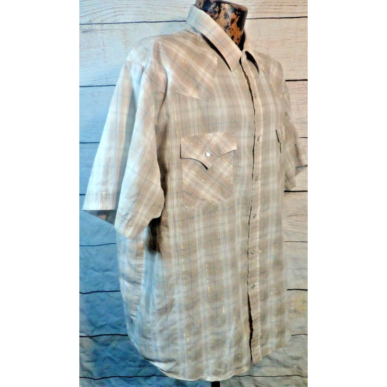 Vintage VINTAGE Plains Western Wear Cowboy Shirt XL Brown Plaid Metallic Thread Snap Closure Rockabilly Mens Size US XL / EU 56 / 4 - 2 Thumbnail