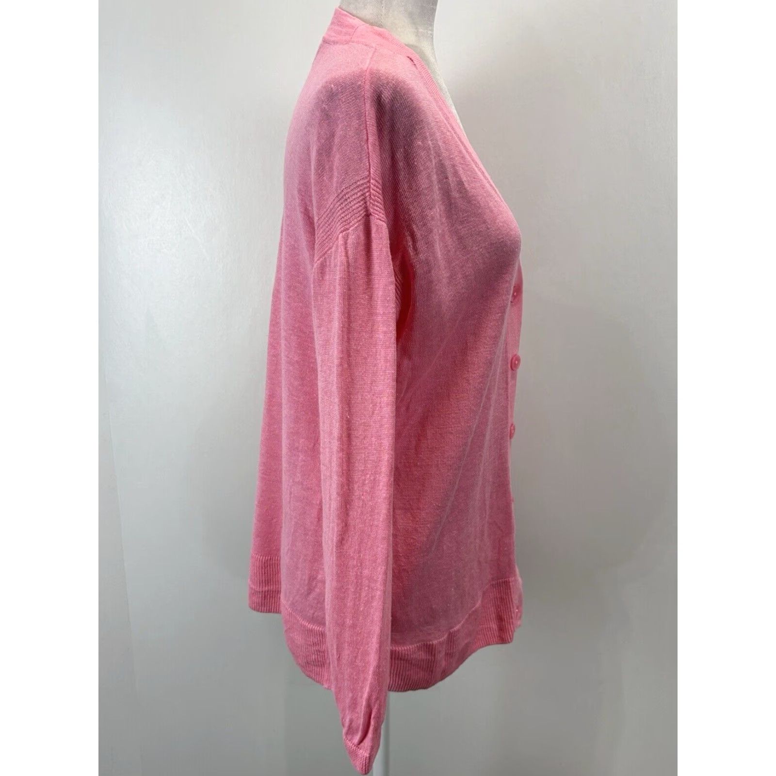 Talbots Talbots 100% Linen Cardigan Sweater Medium Pink V-Neck Womens Casual Classic Preppy Size M / US 6-8 / IT 42-44 - 4 Thumbnail