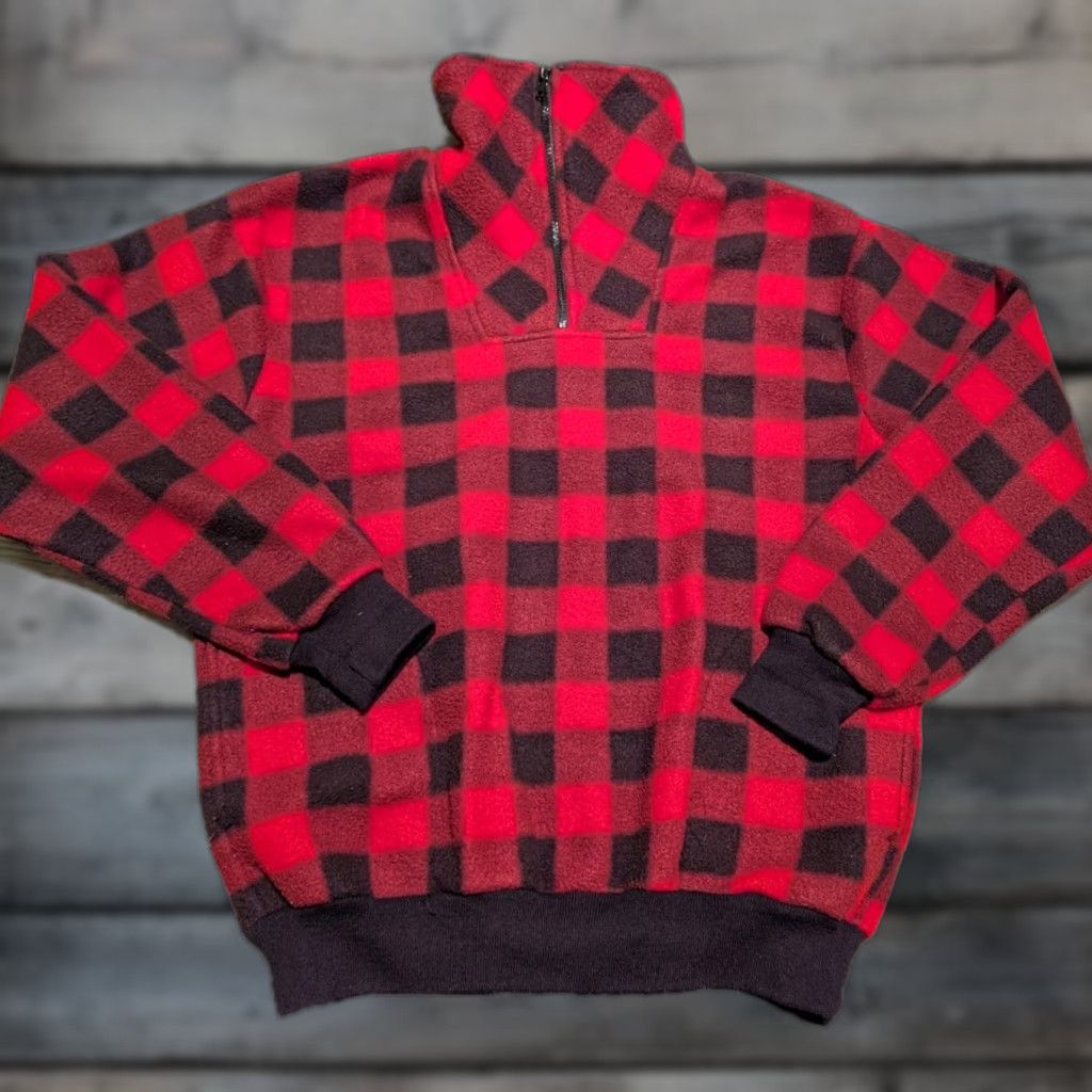 Vintage Vtg Stats Buffalo Plaid Women's 1/4 Zip Pullover Fleece Jacket Size Large Size L / US 10 / IT 46 - 1 Thumbnail