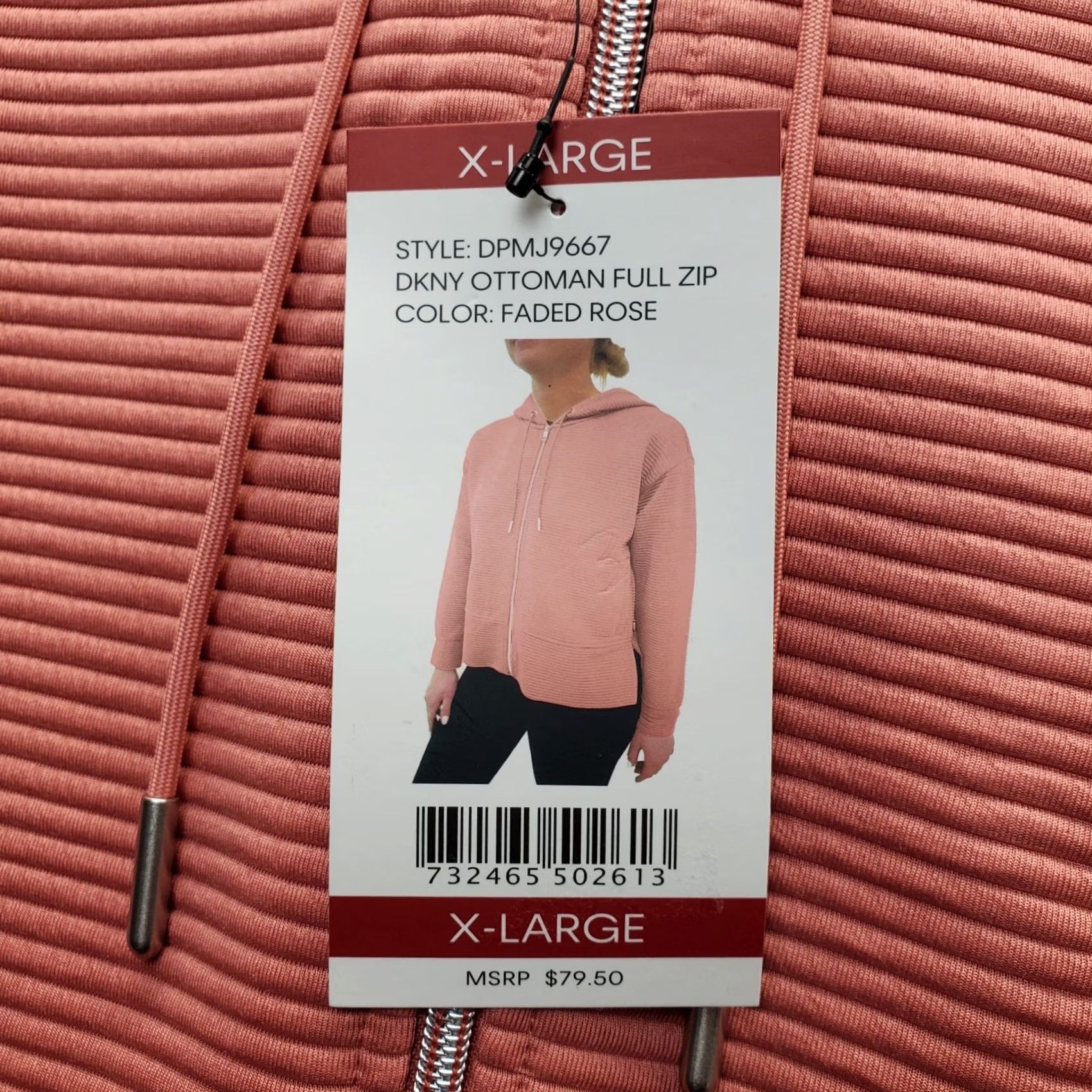 DKNY DKNY Hooded Jacket Womens XL Pink Full Zip Pockets Tech Ribbed Ottoman NWT Size XL / US 12-14 / IT 48-50 - 7 Thumbnail