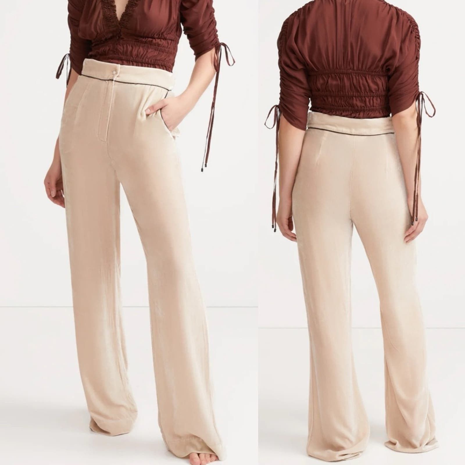 image of Sleeping With Jacques Velvet Bottom Pants In Sand Size 1 Us 4 in Cream, Women's