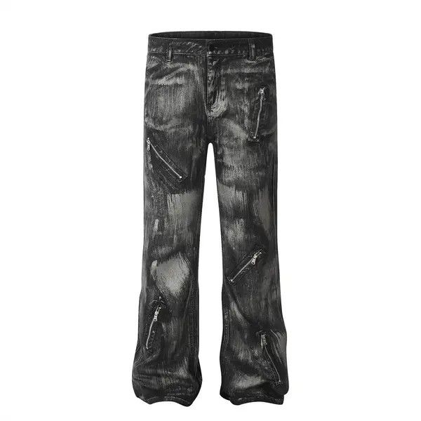 Japanese Brand Men's zippered loose straight-leg punk dirty jeans Size US 32 / EU 48 - 1 Thumbnail