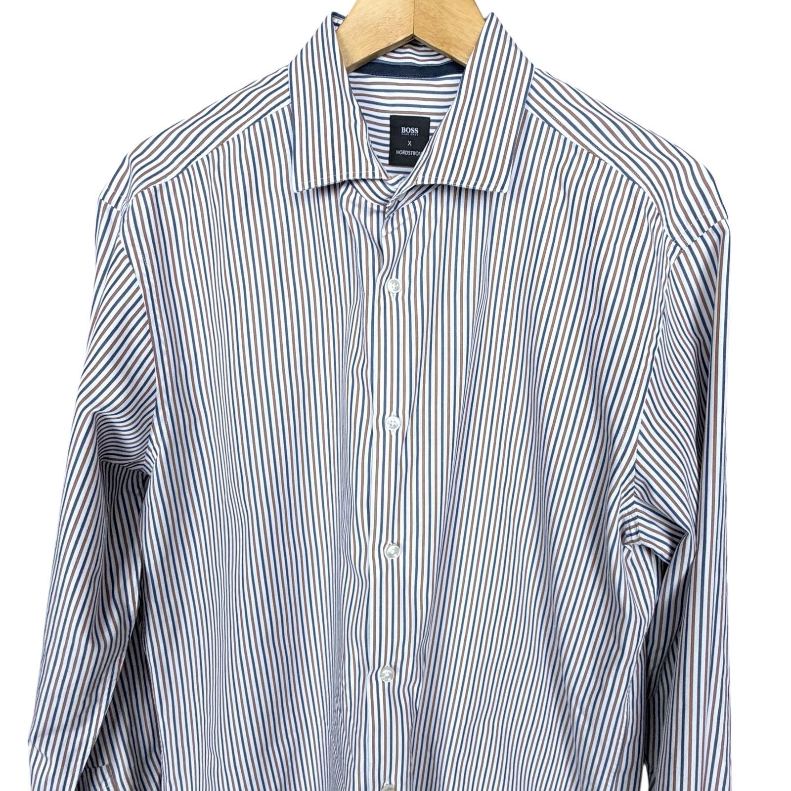 Hugo Boss Boss x Nordstrom Men 44 17.5 Long Sleeve Striped Dress Shirt Size US XL / EU 56 / 4 - 3 Thumbnail