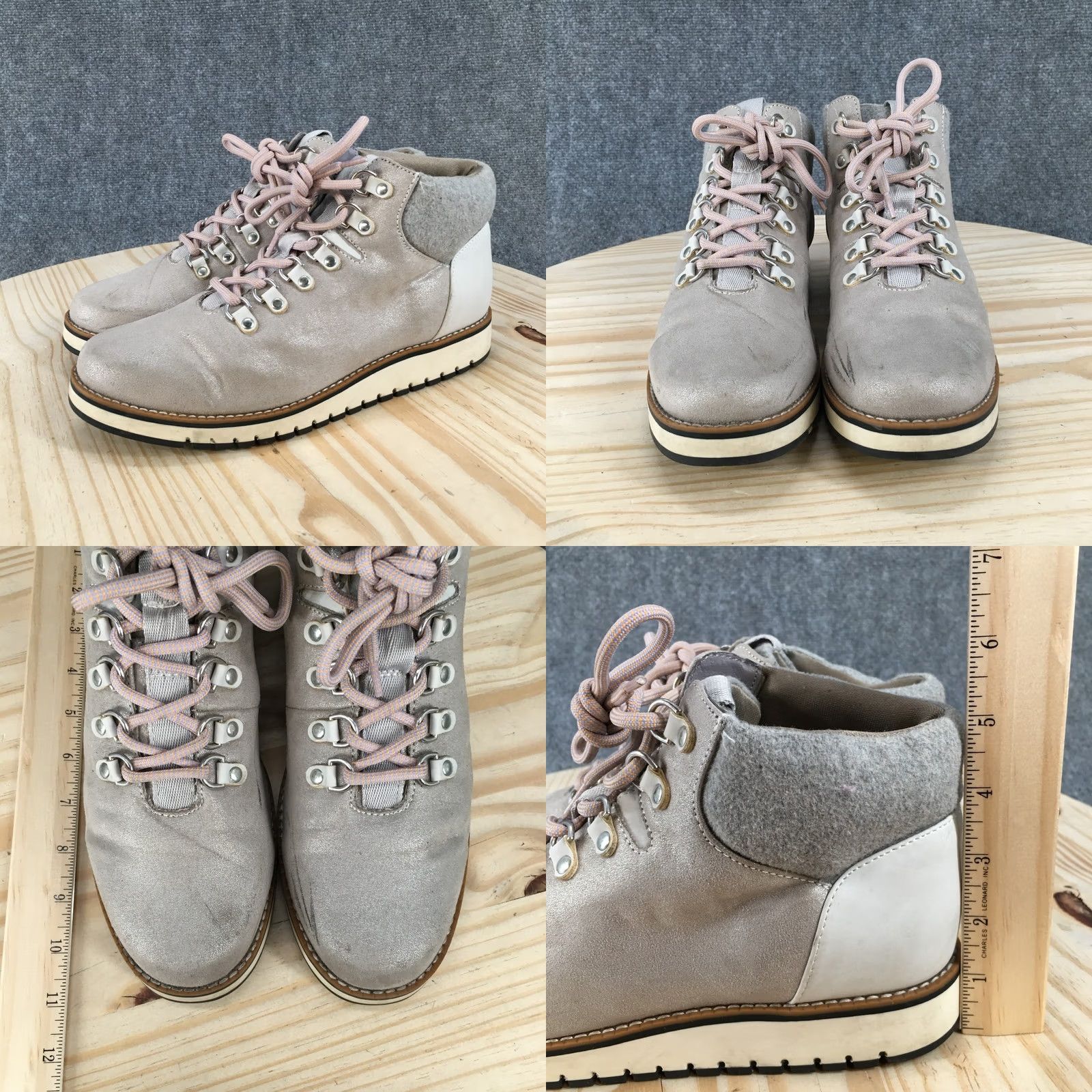Vintage White Mountain Clifton Lace Up Ankle Bootie Gray Boots Womens 9.5 M Casual Walking Flat Heel 1in Shoes Size US 10 / IT 40 - 8 Thumbnail