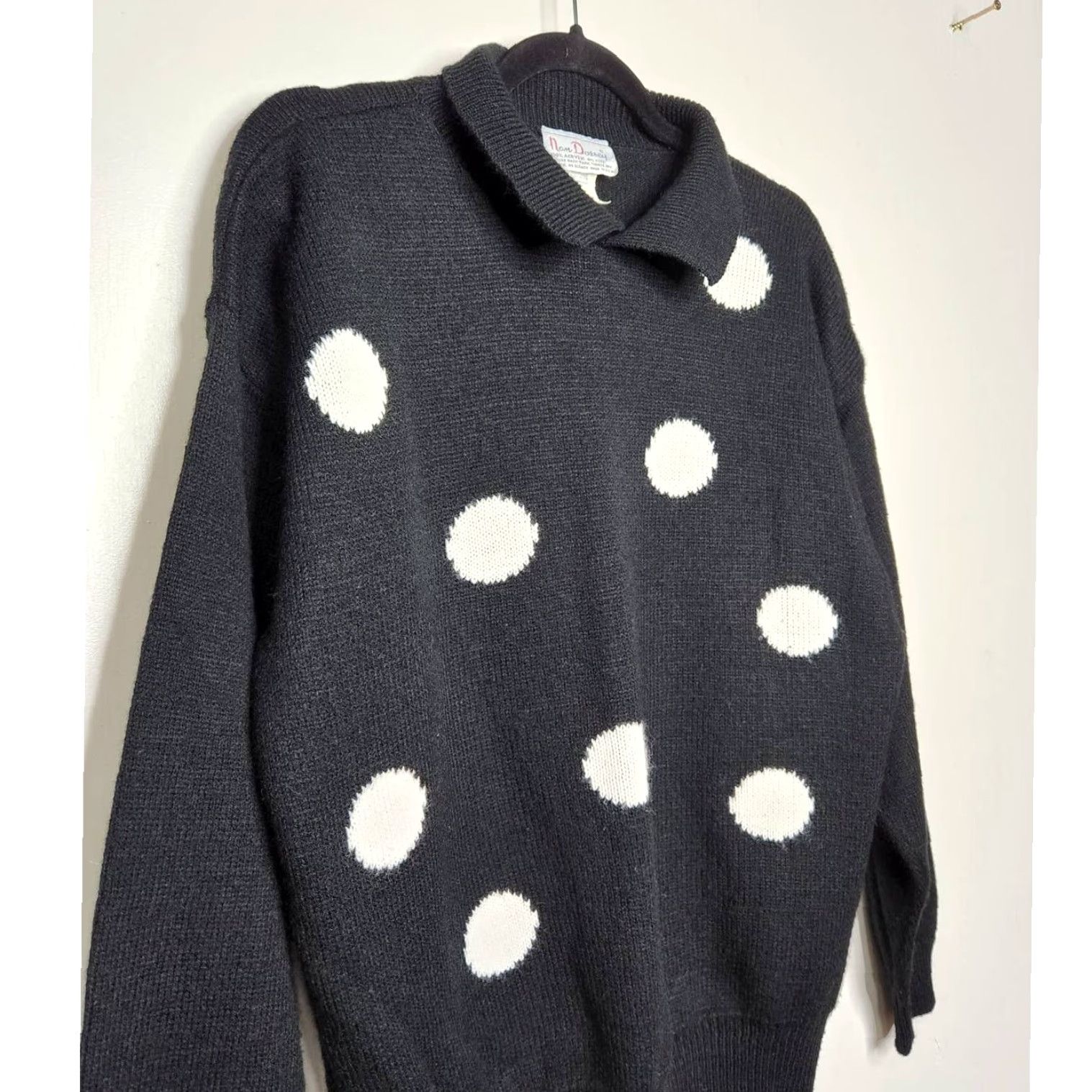 Vintage VINTAGE Nan Dorsey Sweater Polo Shirt Black White Polka Dot Pullover M Unisex Adults 80s VTG Size M / US 6-8 / IT 42-44 - 3 Thumbnail