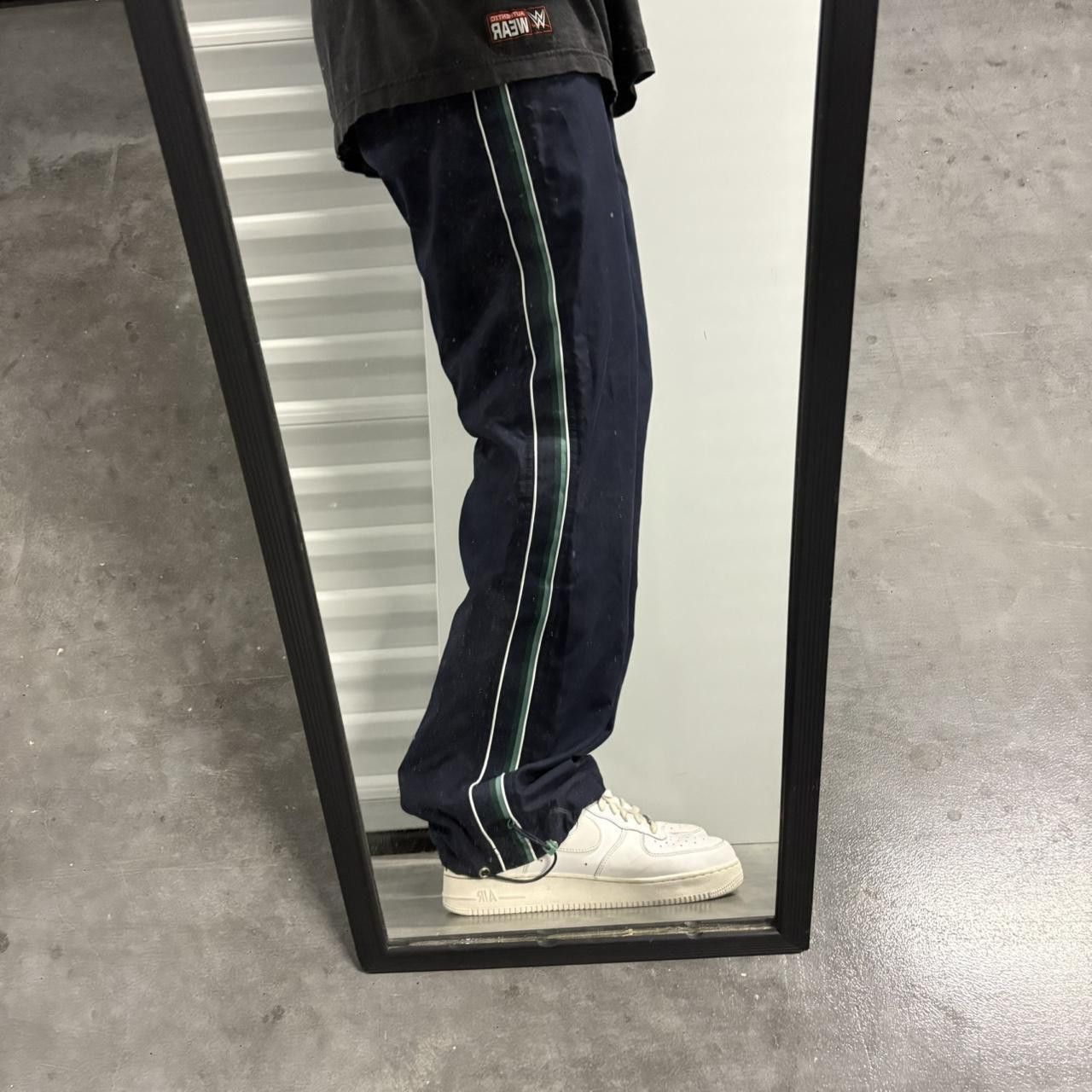 Vintage Crazy Vintage Y2K/2000s Baggy Navy Blue Striped Track pants with adjustable Waistband! Size US 32 / EU 48 - 1 Thumbnail