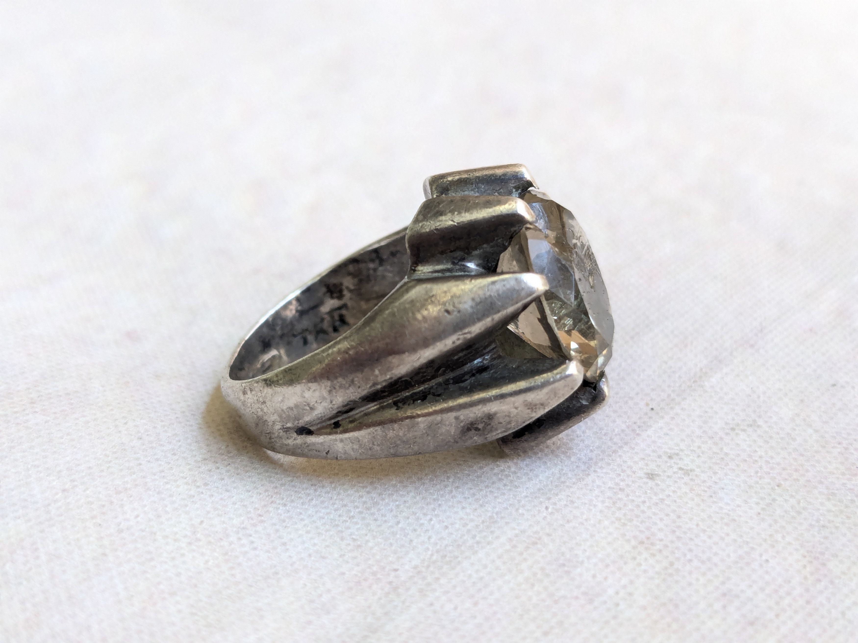 Jewelry Vintage Sterling Silver Ring Quartz Mexico Round Size ONE SIZE - 8 Thumbnail