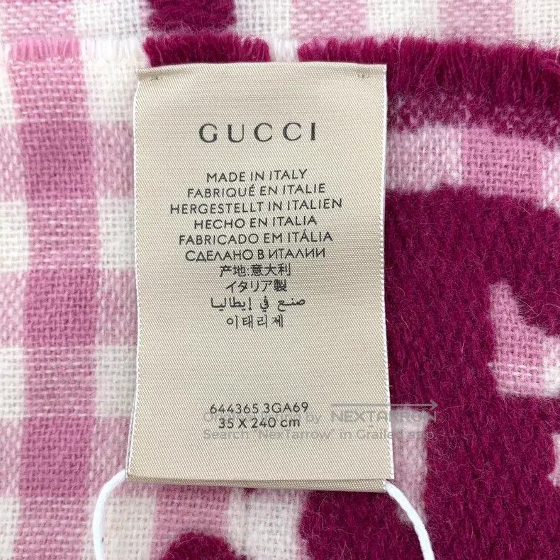 Gucci Gucci Pink logo jacquard full-print wool tassel scarf Size ONE SIZE - 8 Thumbnail