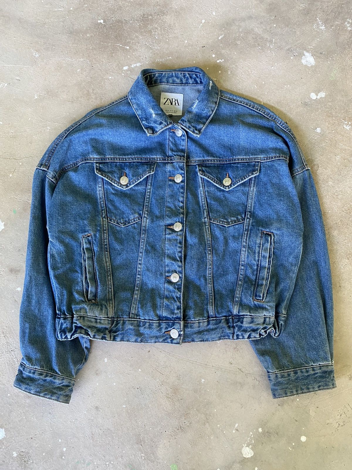 Zara Zara Cropped Denim Jacket Blue Washed Oversized Size M / US 6-8 / IT 42-44 - 1 Thumbnail