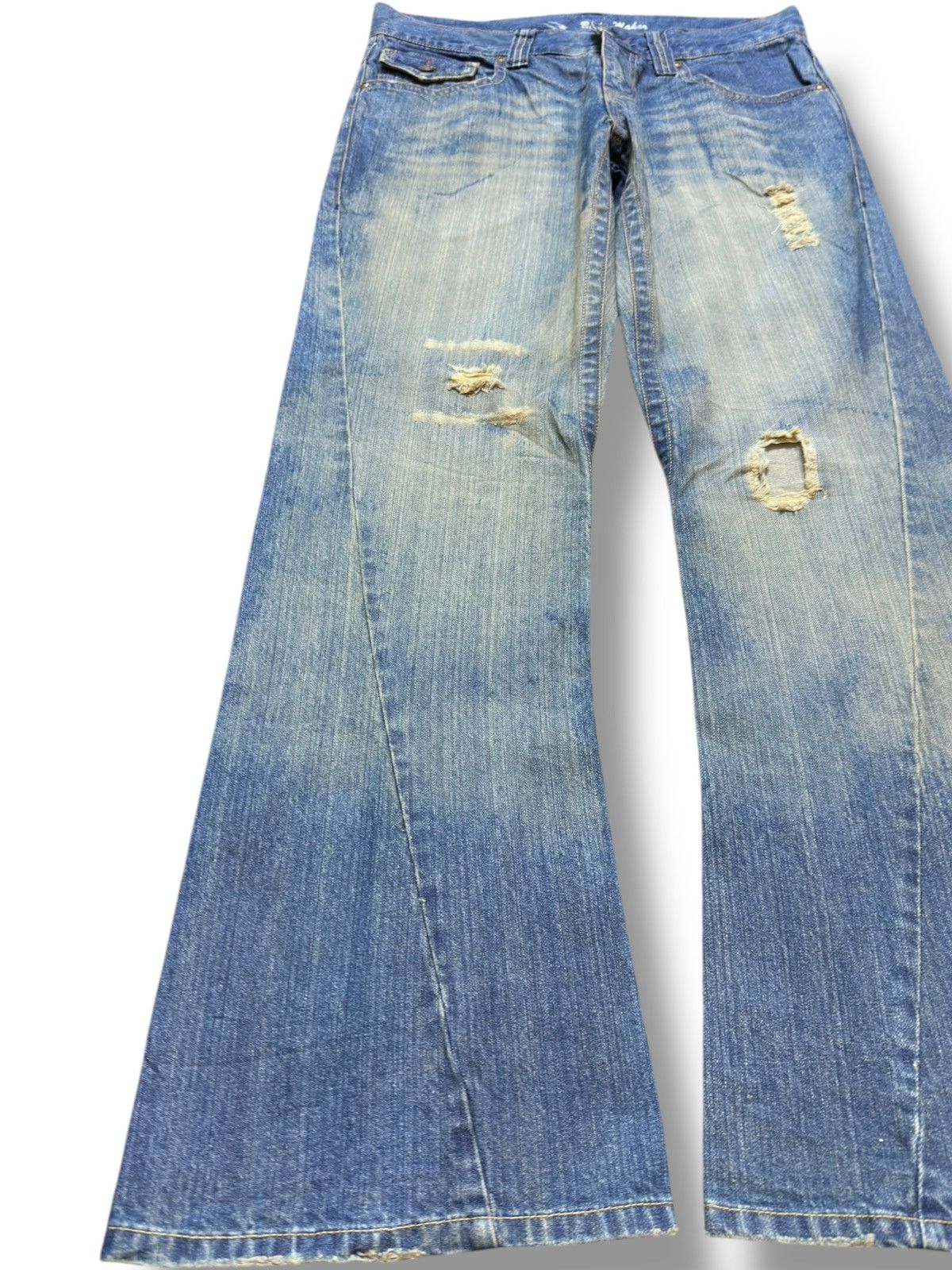 If Six Was Nine Vintage Body Maker Flare Mudwash Grunge Distressed Denim Size US 33 - 3 Thumbnail