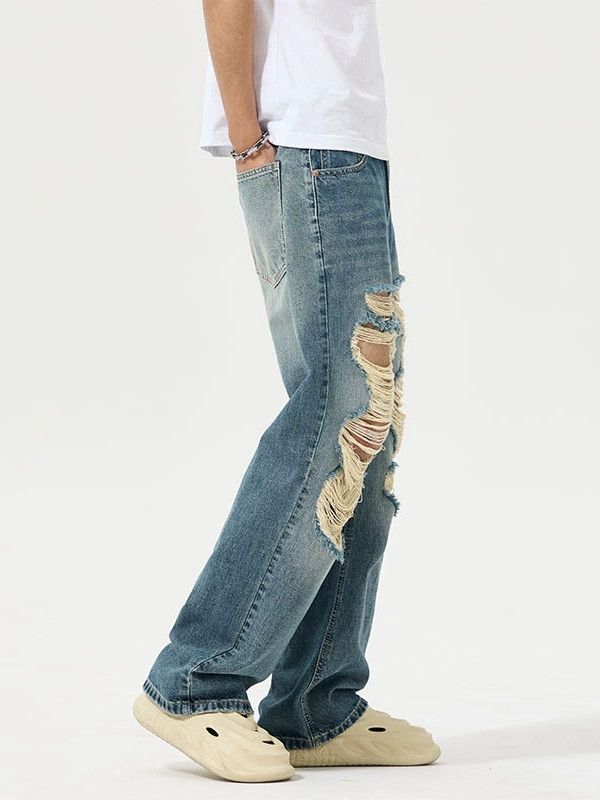 Japanese Brand × Jean Straight loose high street American men's ripped jeans Size US 32 / EU 48 - 3 Thumbnail