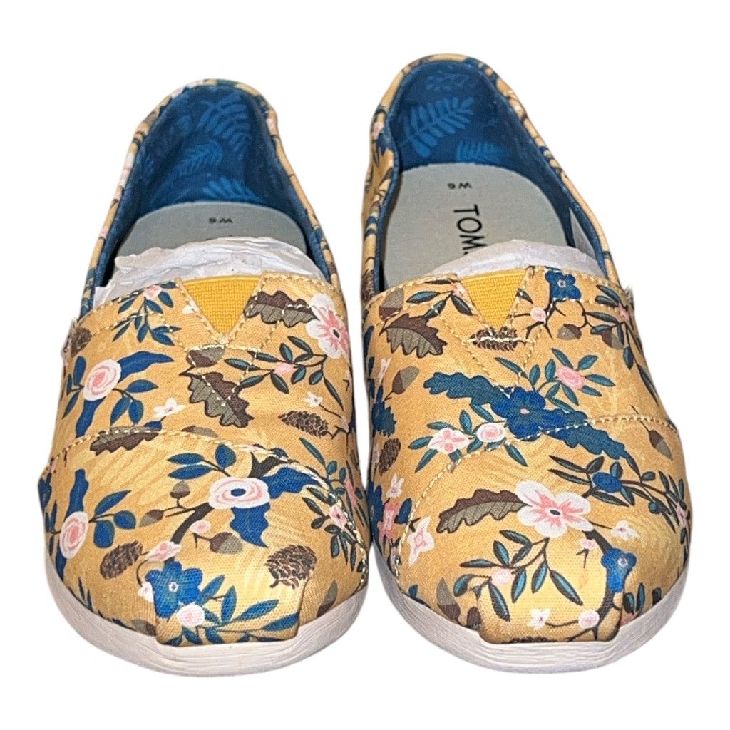 Toms Women's TOMS Floral Canvas Slip-On Shoes Size 6 Yellow Blue Size US 6 / IT 36 - 2 Thumbnail