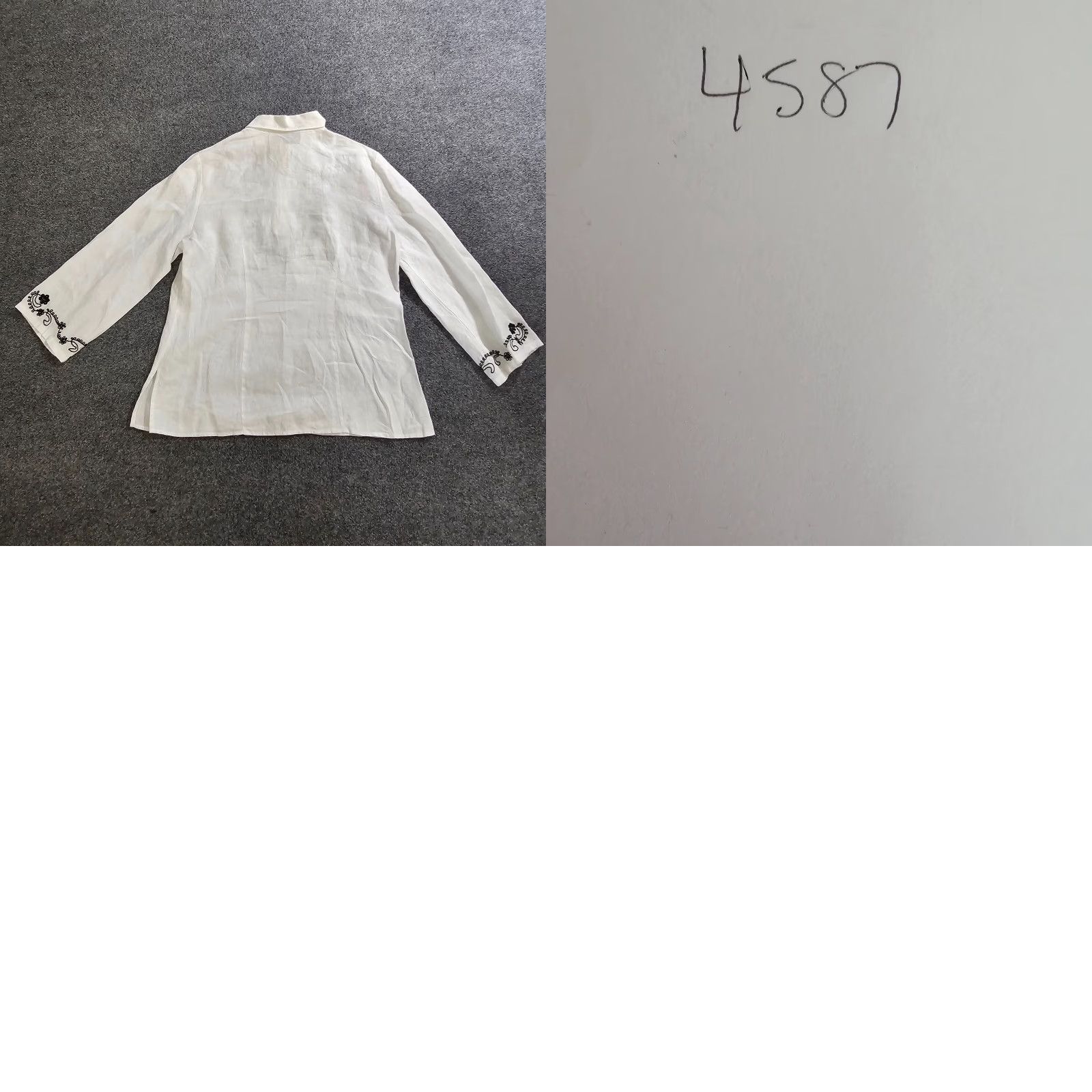 Vintage Edward Top Shirt Womens Medium White Irish Linen Black Embroidery Blouse Career Casual Size M / US 6-8 / IT 42-44 - 8 Thumbnail