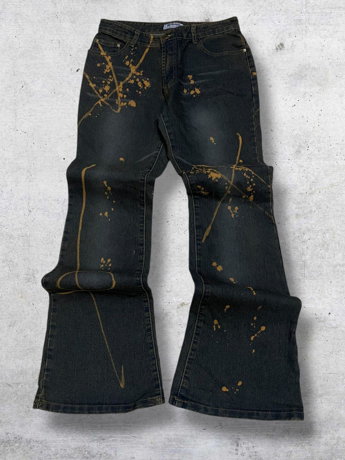 Tornado Mart VINTAGE HAPHAZARD JAPAN OG 90S DESIGNER BLEACH SPLASH FLARED Size US 28 / EU 44 - 1 Thumbnail