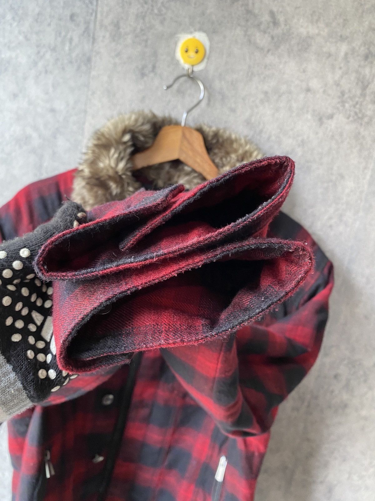If Six Was Nine Double Focus Red Tartan Design Fur Zipper Jacket Size US L / EU 52-54 / 3 - 12 Thumbnail