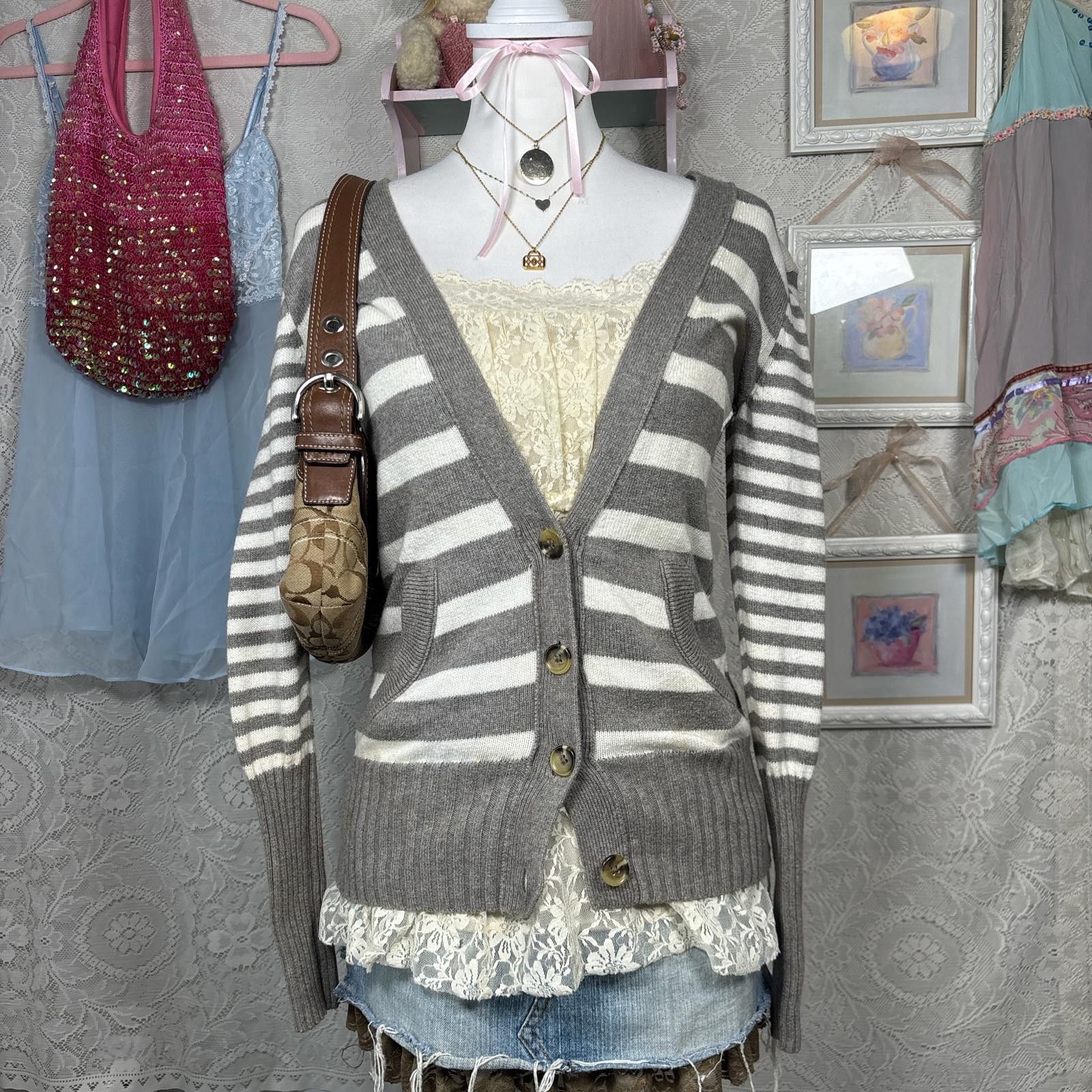 American Eagle Outfitters vintage american eagle striped fitted cardigan Size M / US 6-8 / IT 42-44 - 2 Thumbnail