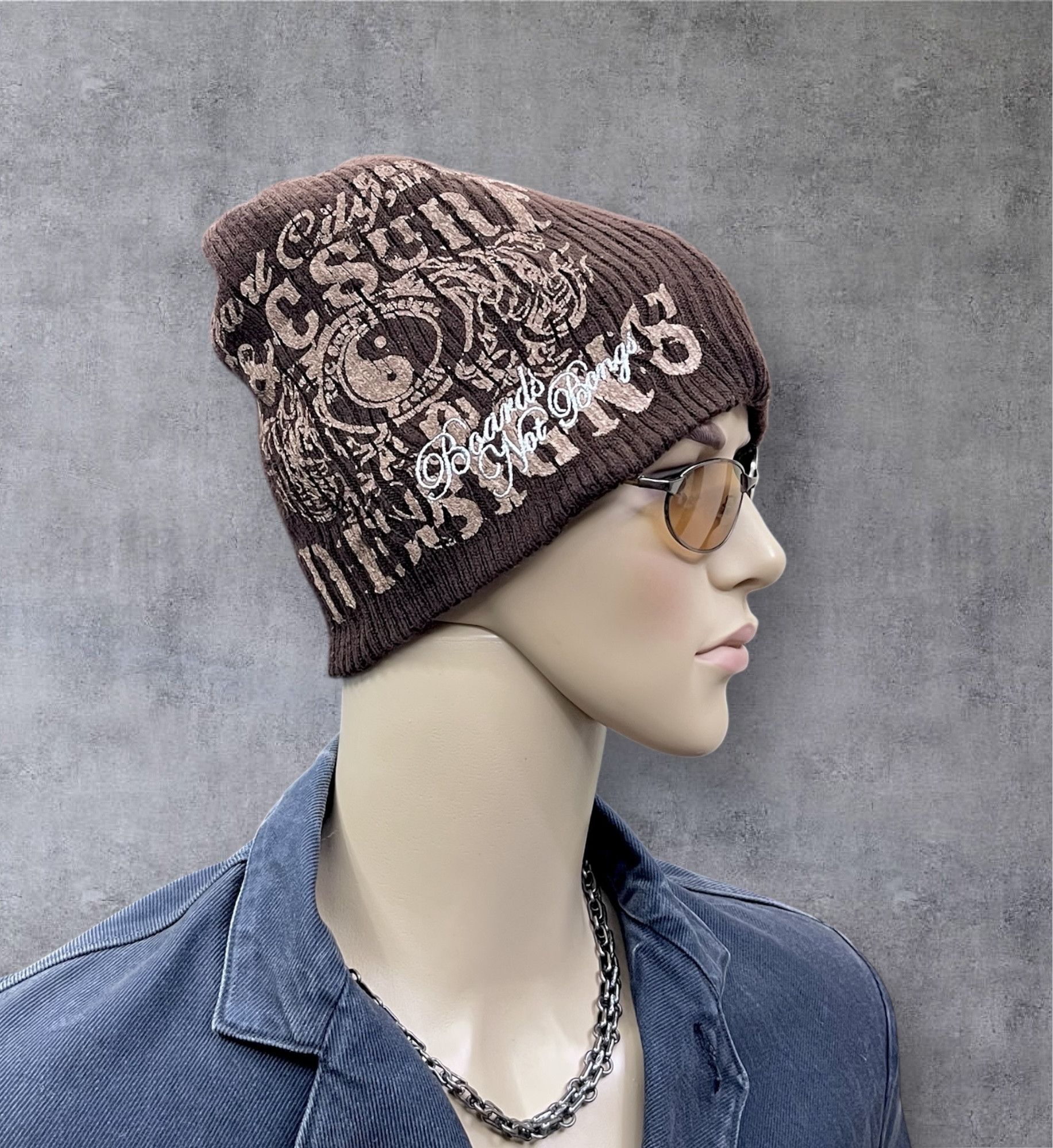 Vintage ☯️T&C Surf "Boards Not Bongs" Grunge Beanie YinYang Dragon Size ONE SIZE - 1 Thumbnail