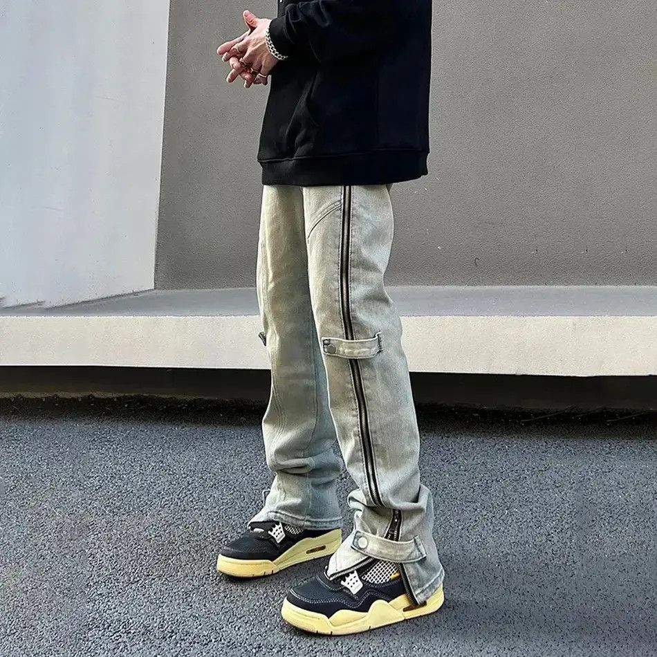 Japanese Brand Half Fake Zippers Jeans Slim Funny Streetwear Denim Pants Size US 32 / EU 48 - 3 Thumbnail