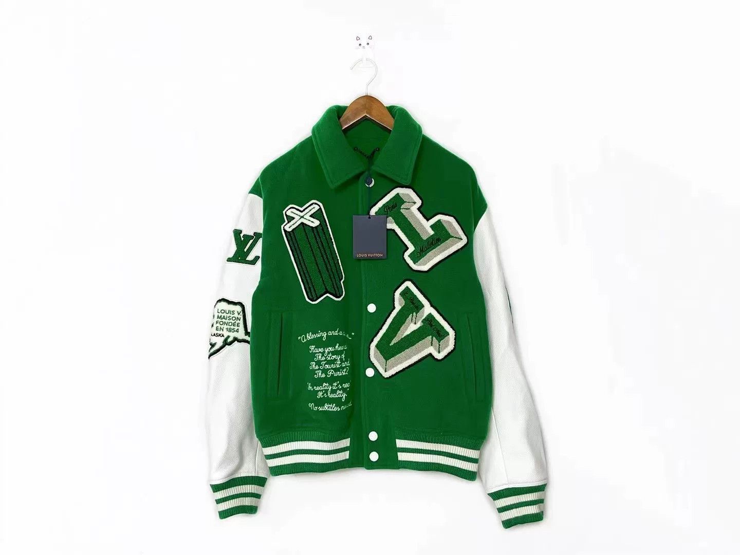 Louis Vuitton Louis Vuitton Green Leather Sleeve Baseball Jacket Size US M / EU 48-50 / 2 - 1 Thumbnail