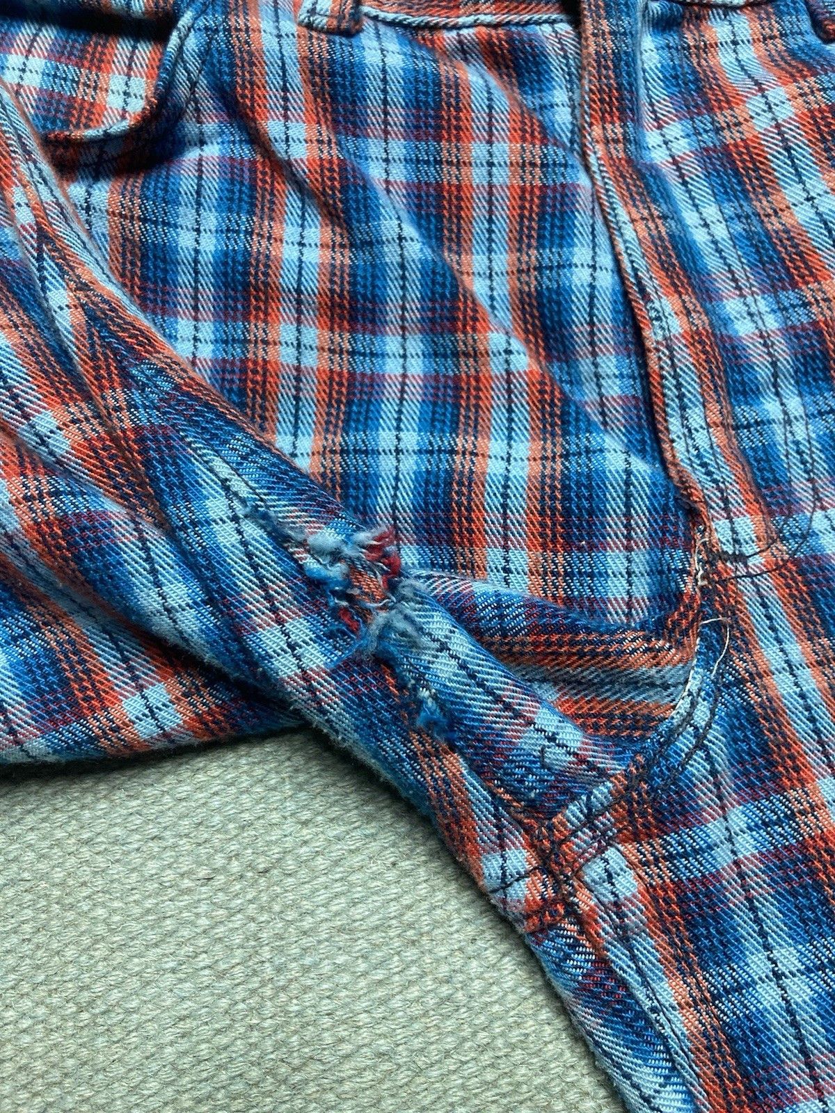 Vintage 1970s sears flare pants toughskins plaid wide hippie 29x25 Size 29" - 6 Thumbnail