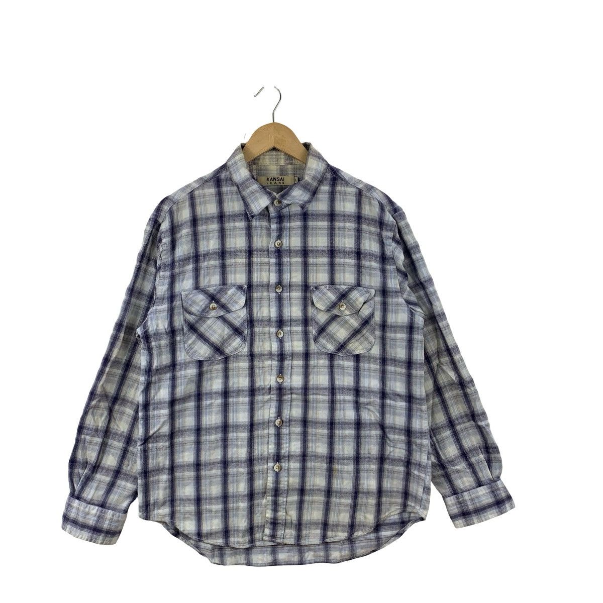Kansai Yamamoto Vintage Kansai Jeans Plaid Button-Up Shirt Check Flannel Size US L / EU 52-54 / 3 - 3 Thumbnail