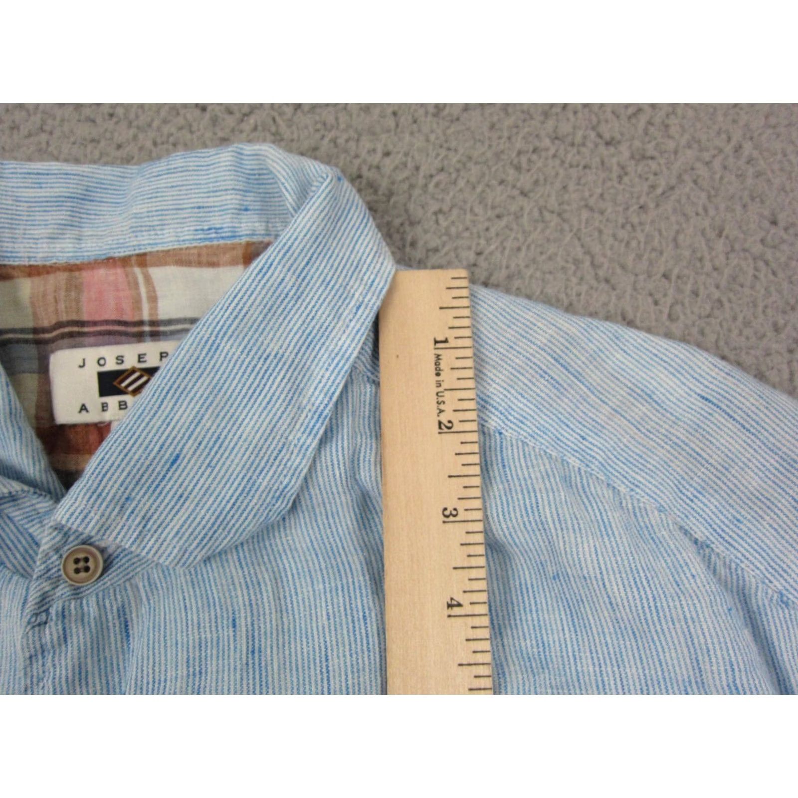Joseph Abboud Joseph Abboud Shirt Mens XL Blue Pinstriped Linen Button-Up Short Sleeve Casual Workwear 90s City Western Size US XL / EU 56 / 4 - 6 Thumbnail