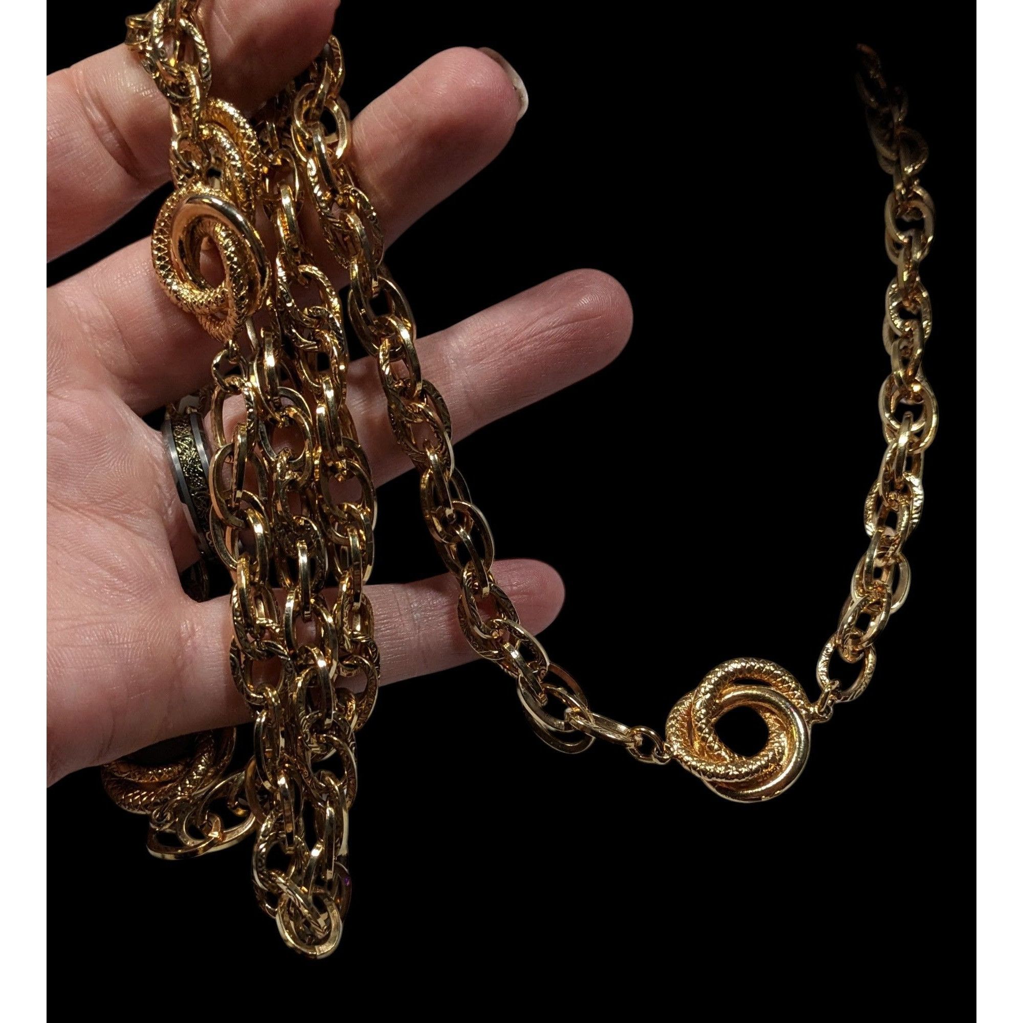 Other Elegant Chain Necklace With Snake Texture Engraved Accents G Size ONE SIZE - 5 Thumbnail
